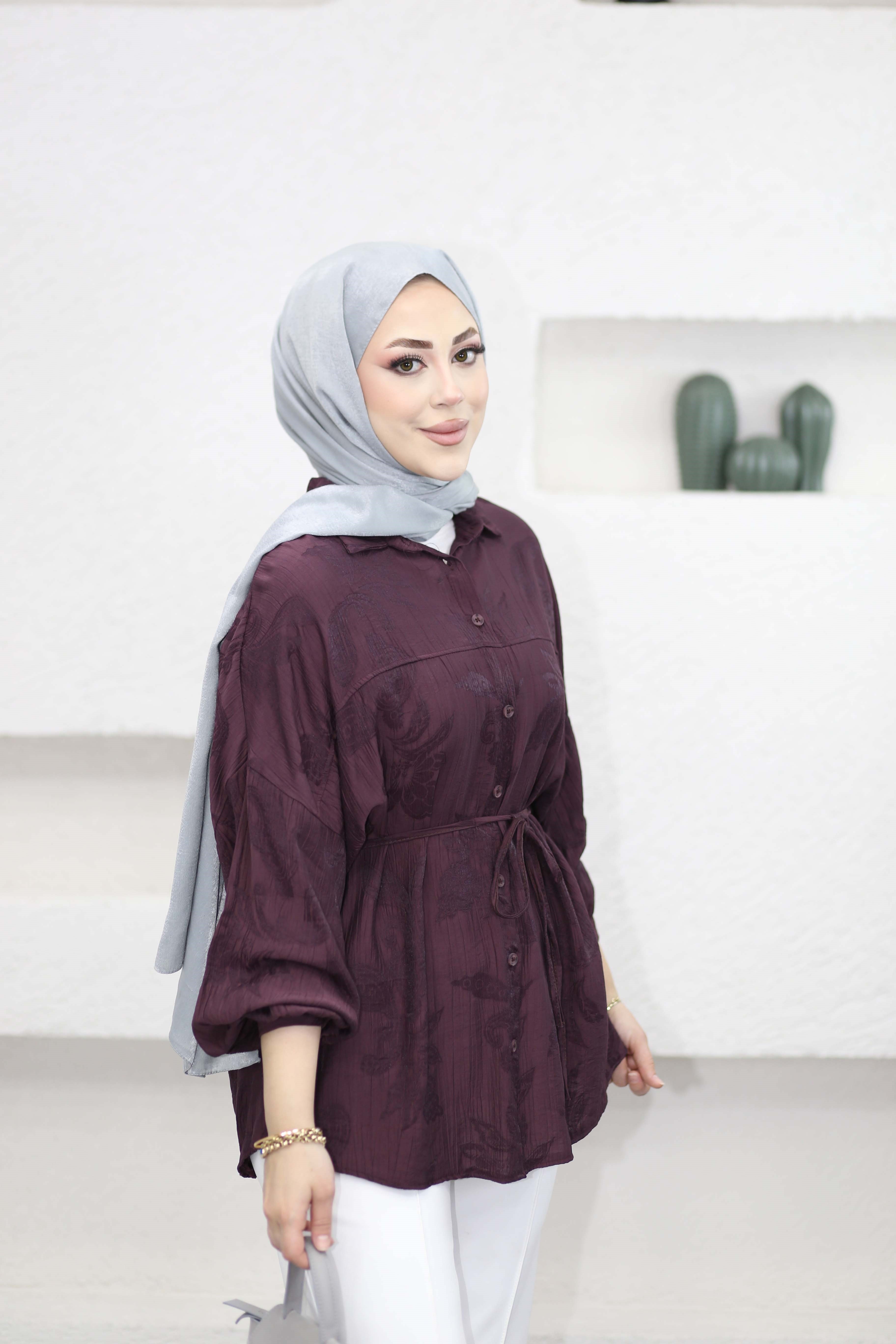 Kendinden Desenli Gömlek Bordo 5822