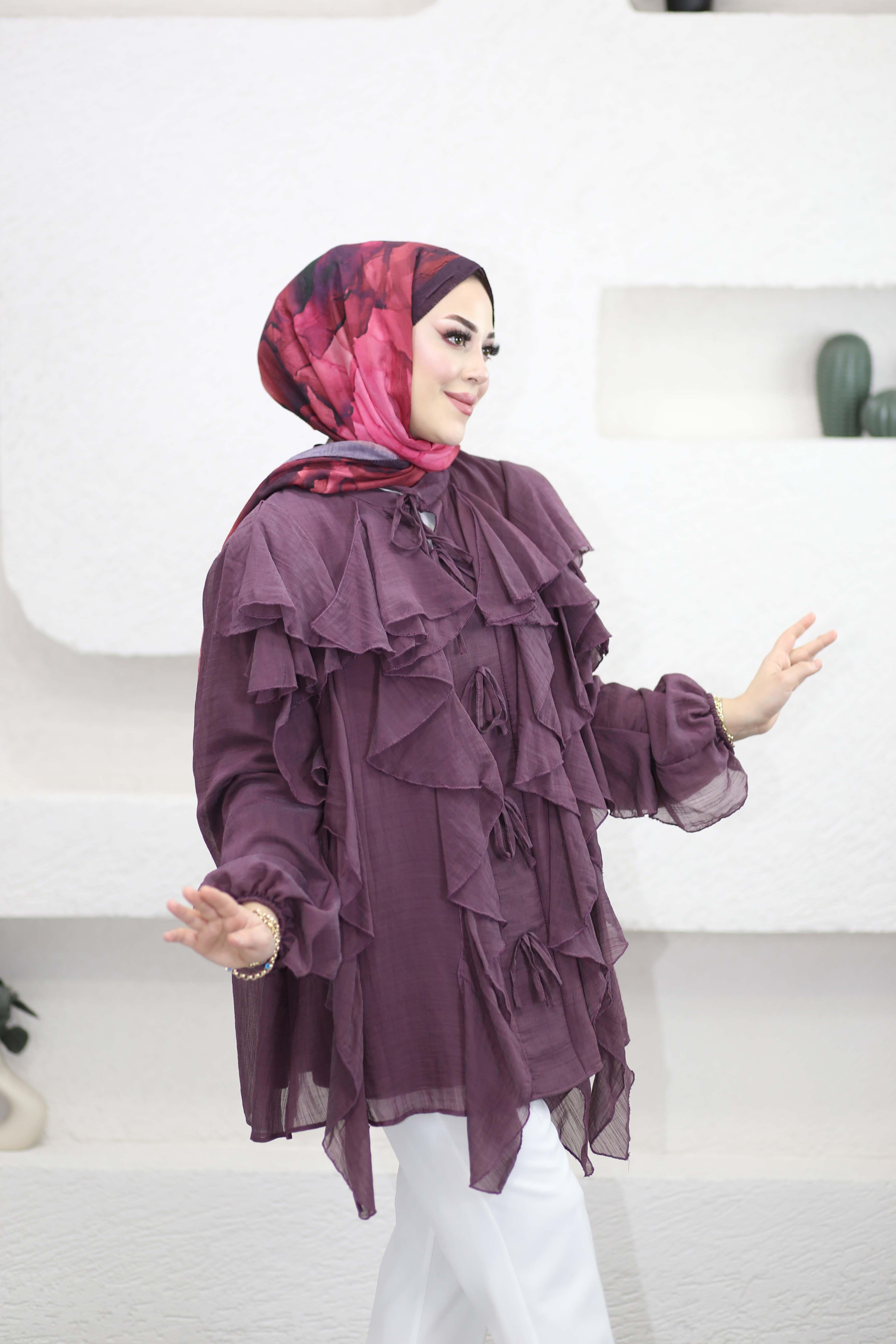 Melis Önü Fırfırlı Gömlek Bordo 8249