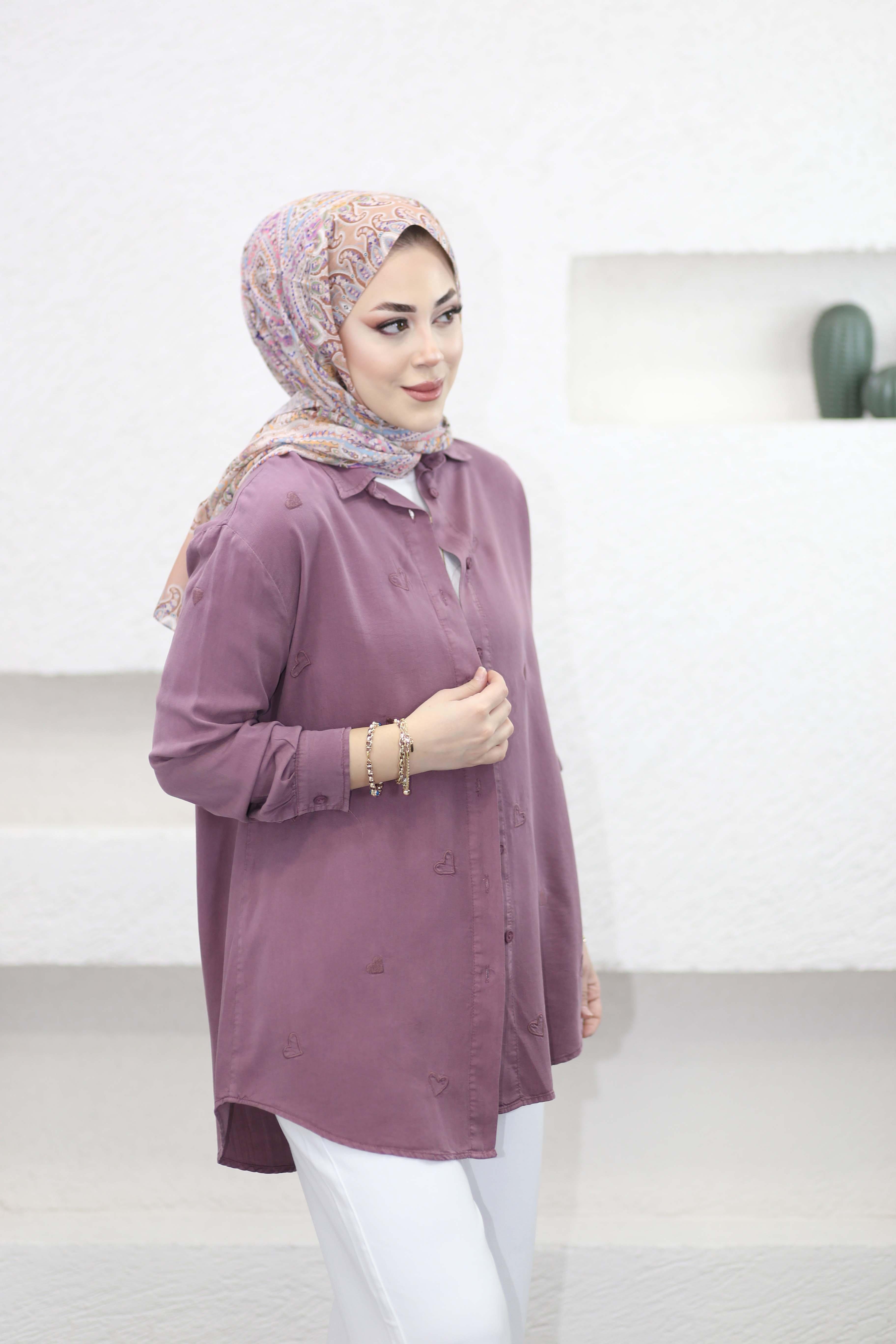 Mini Kalpli Tencel Gömlek Gül Kurusu 7463