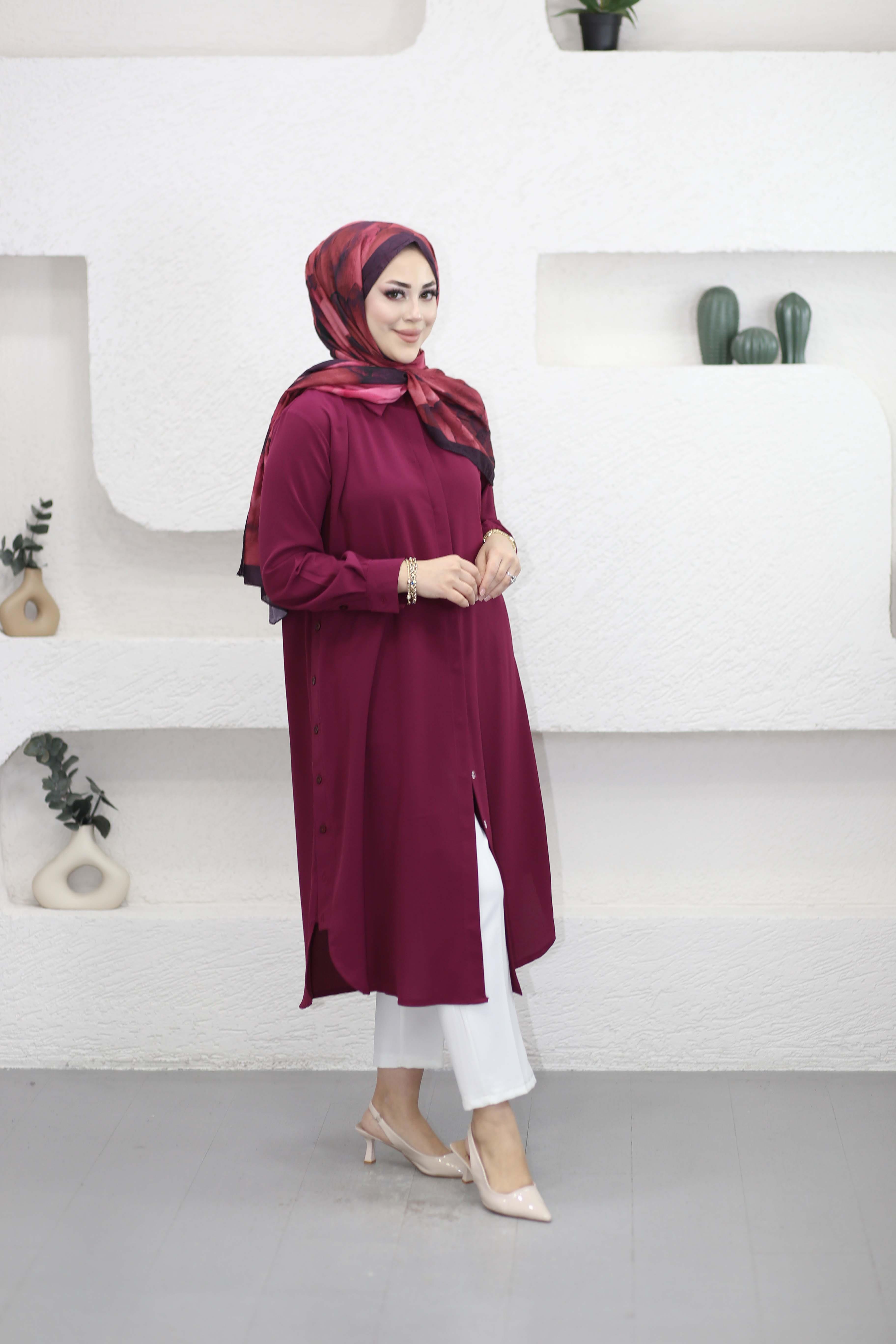 Yanları Apoletli Linda Gömlek Bordo 2091