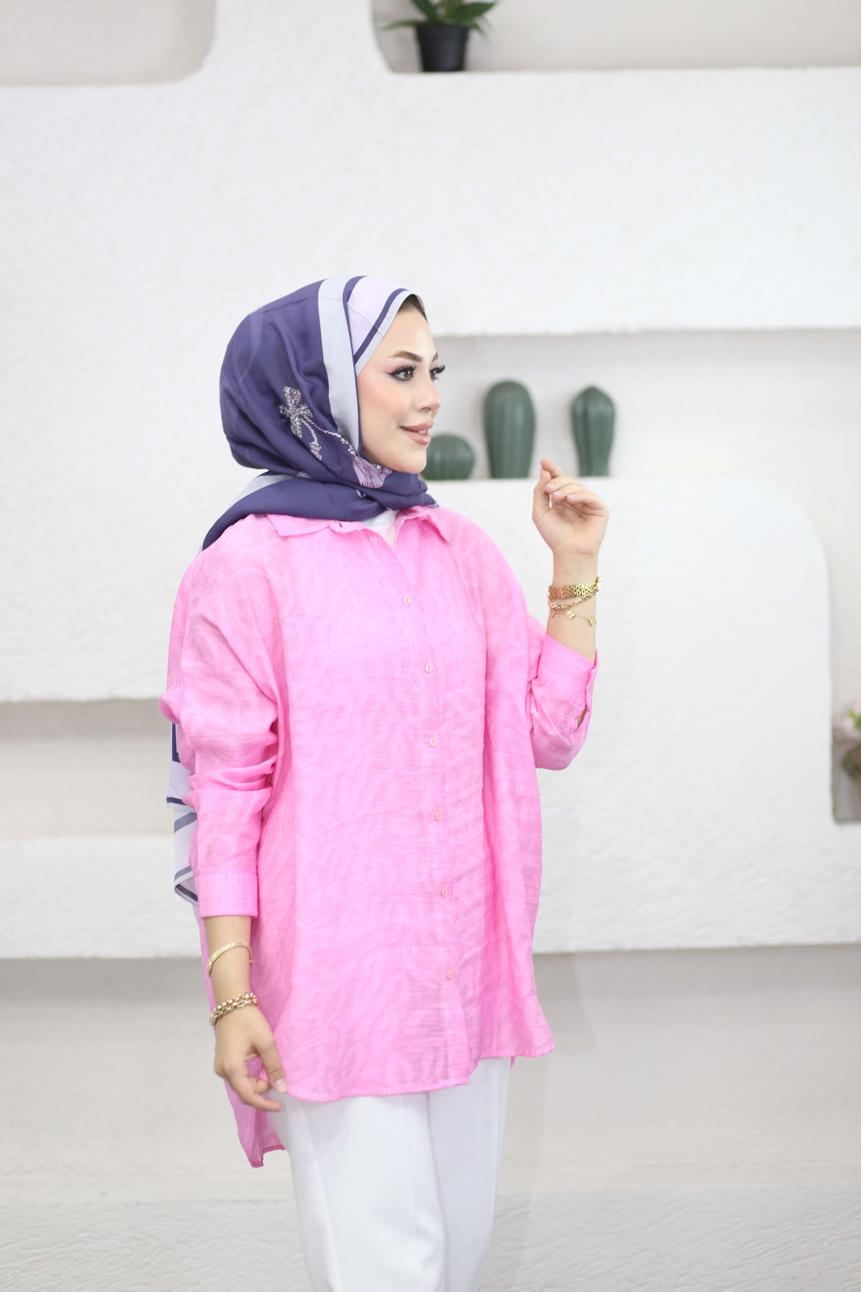 Kendinden Desenli Gömlek Pembe 3456