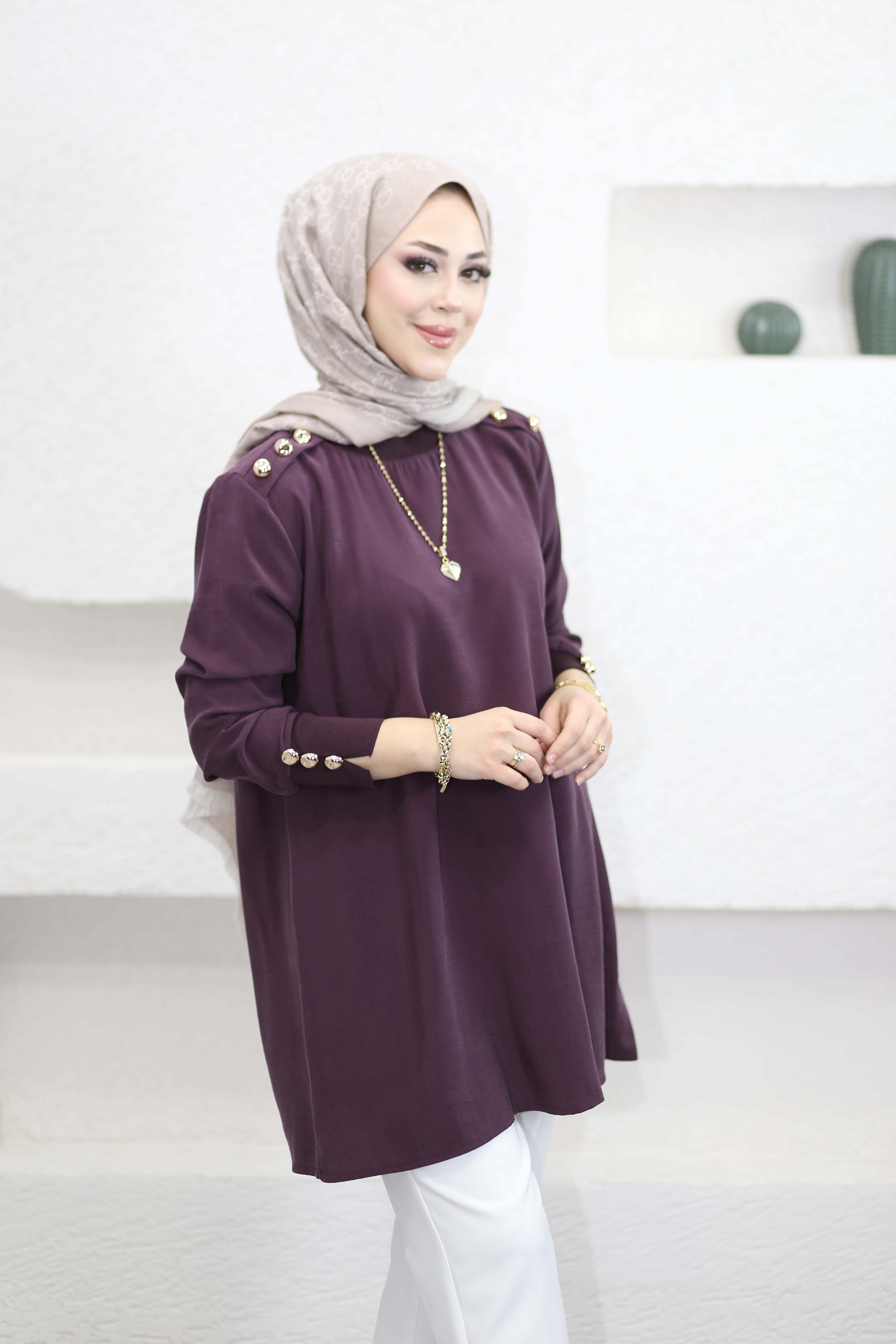 Omuz Aller Detaylı Tunik Mürdüm 4653