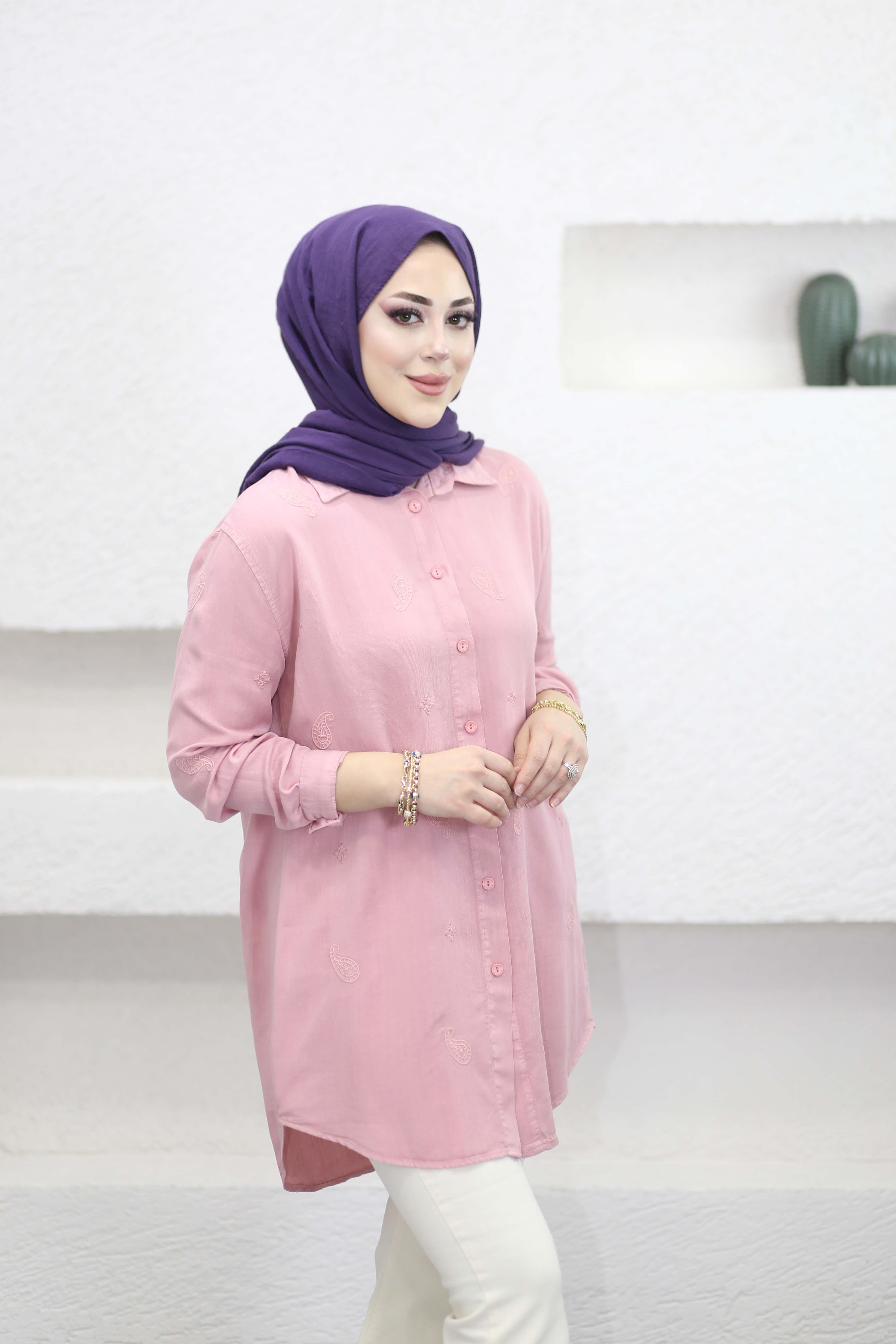 Mini Çiçek Tencel Gömlek Pembe 7425