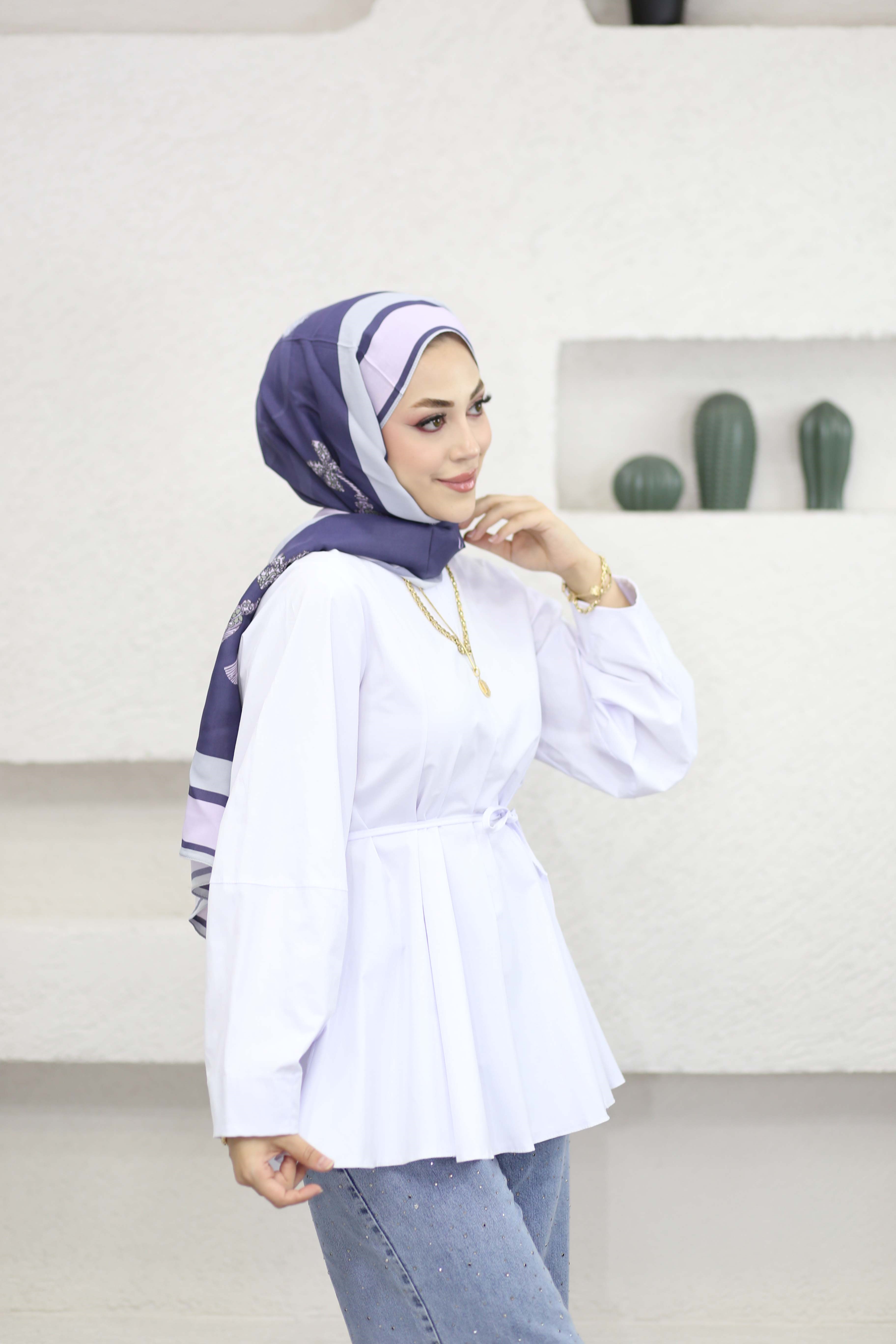 Balon Kol Tunik Beyaz 1367