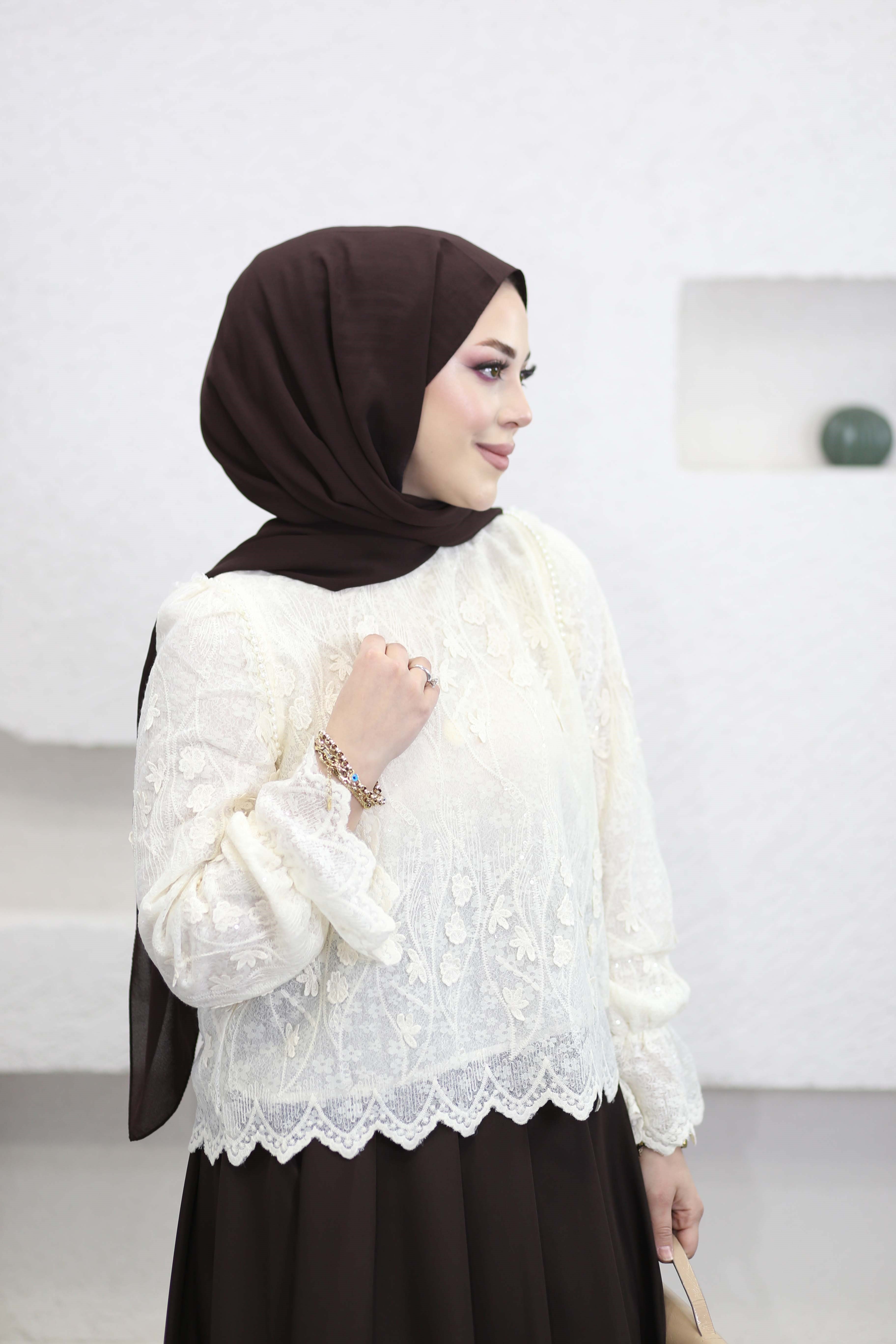 Natural tasarım bluz Krem 36914