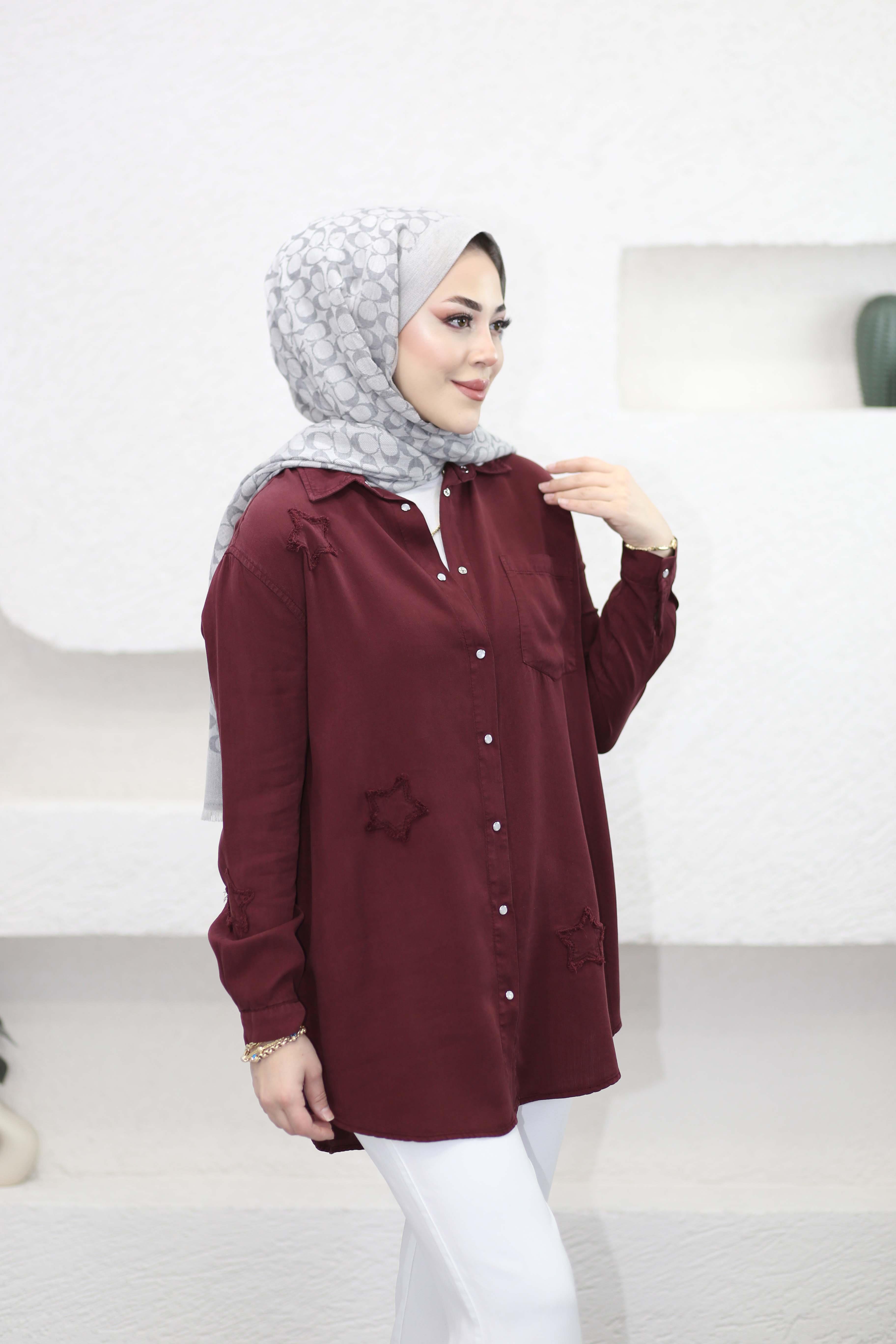 Yıldız Tencel Gömlek Bordo 7343