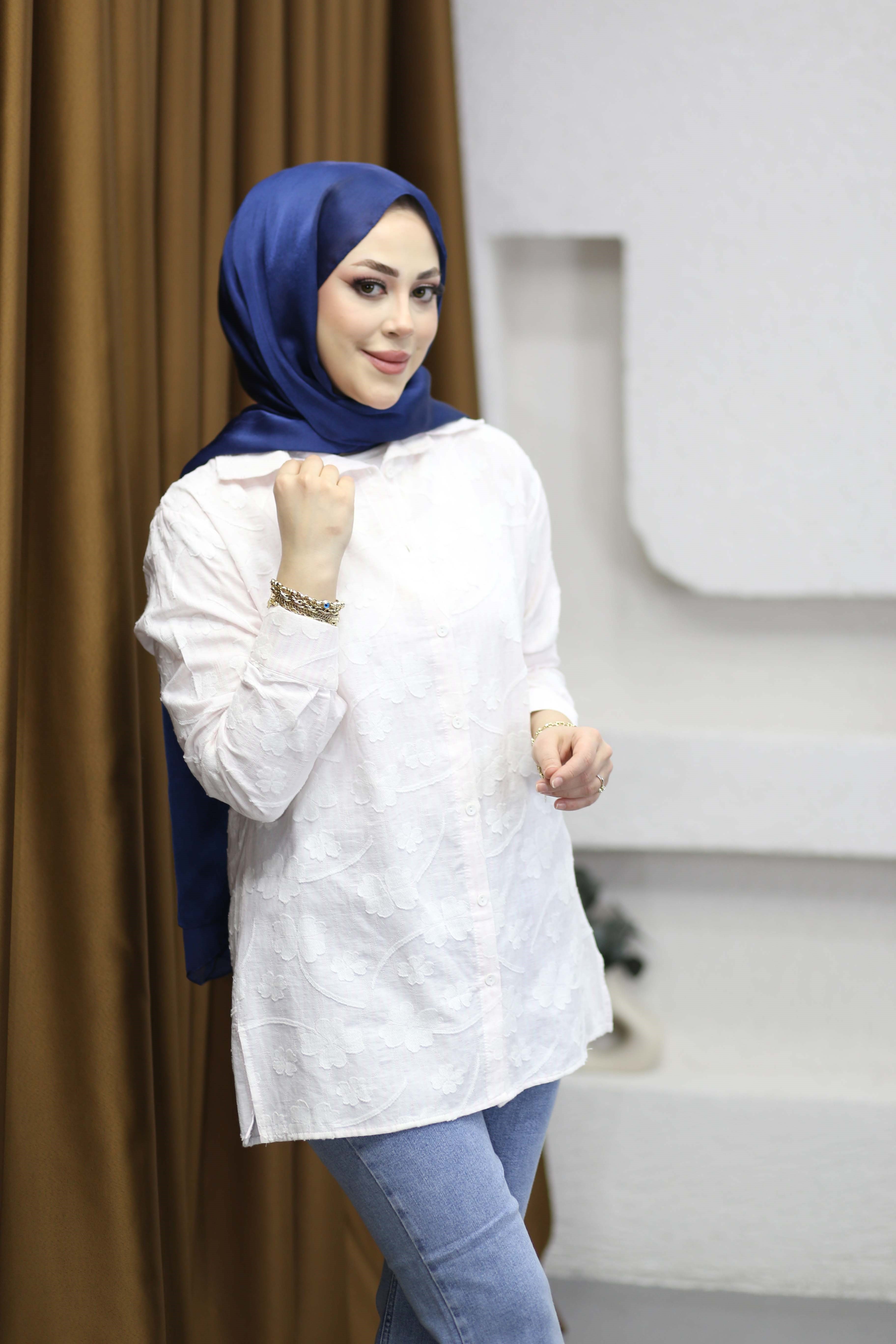 Çiçek Nakışlı Trend Gömlek Pembe 260142