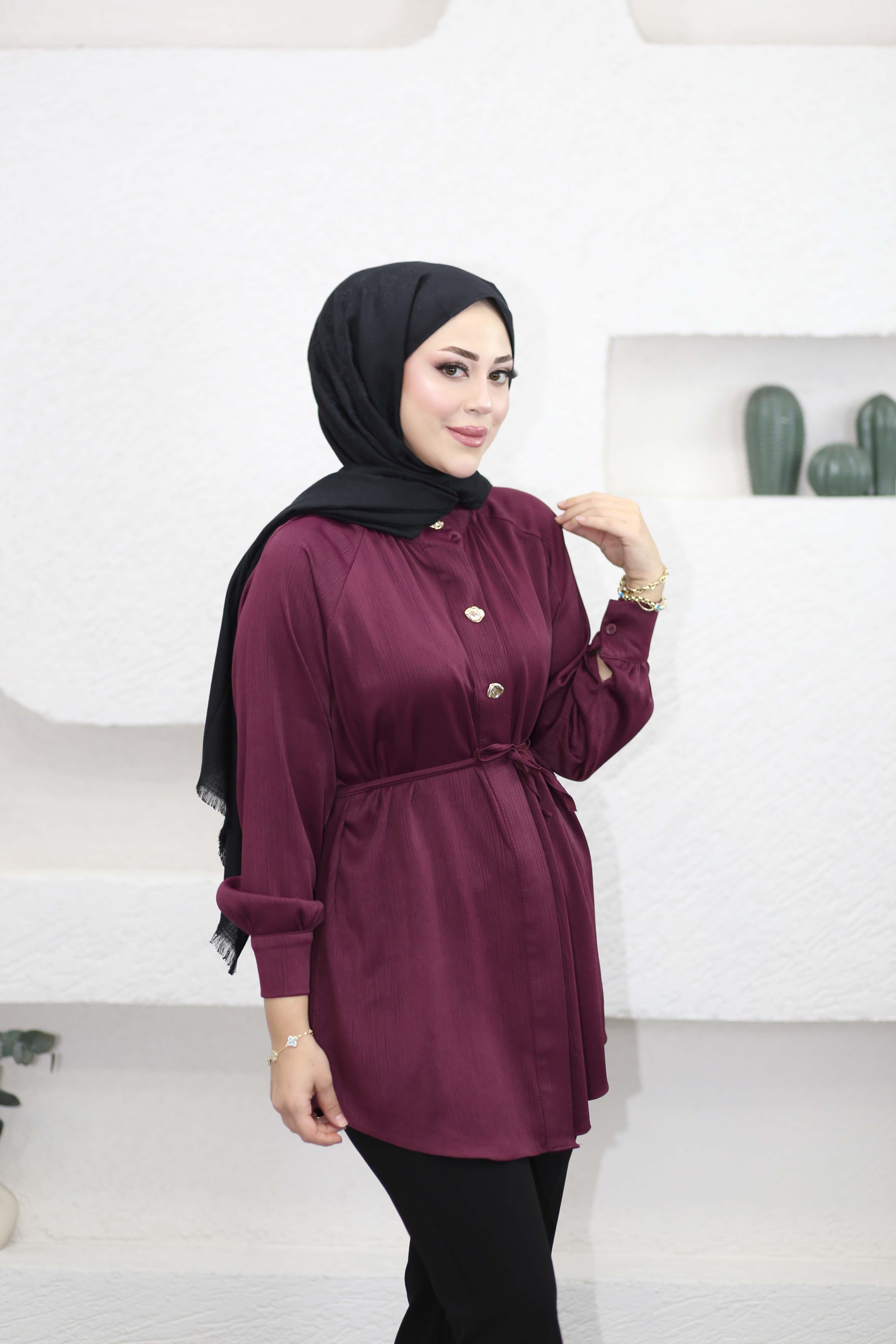 Pirinç Düğmeli Gömlek Mürdüm 5100