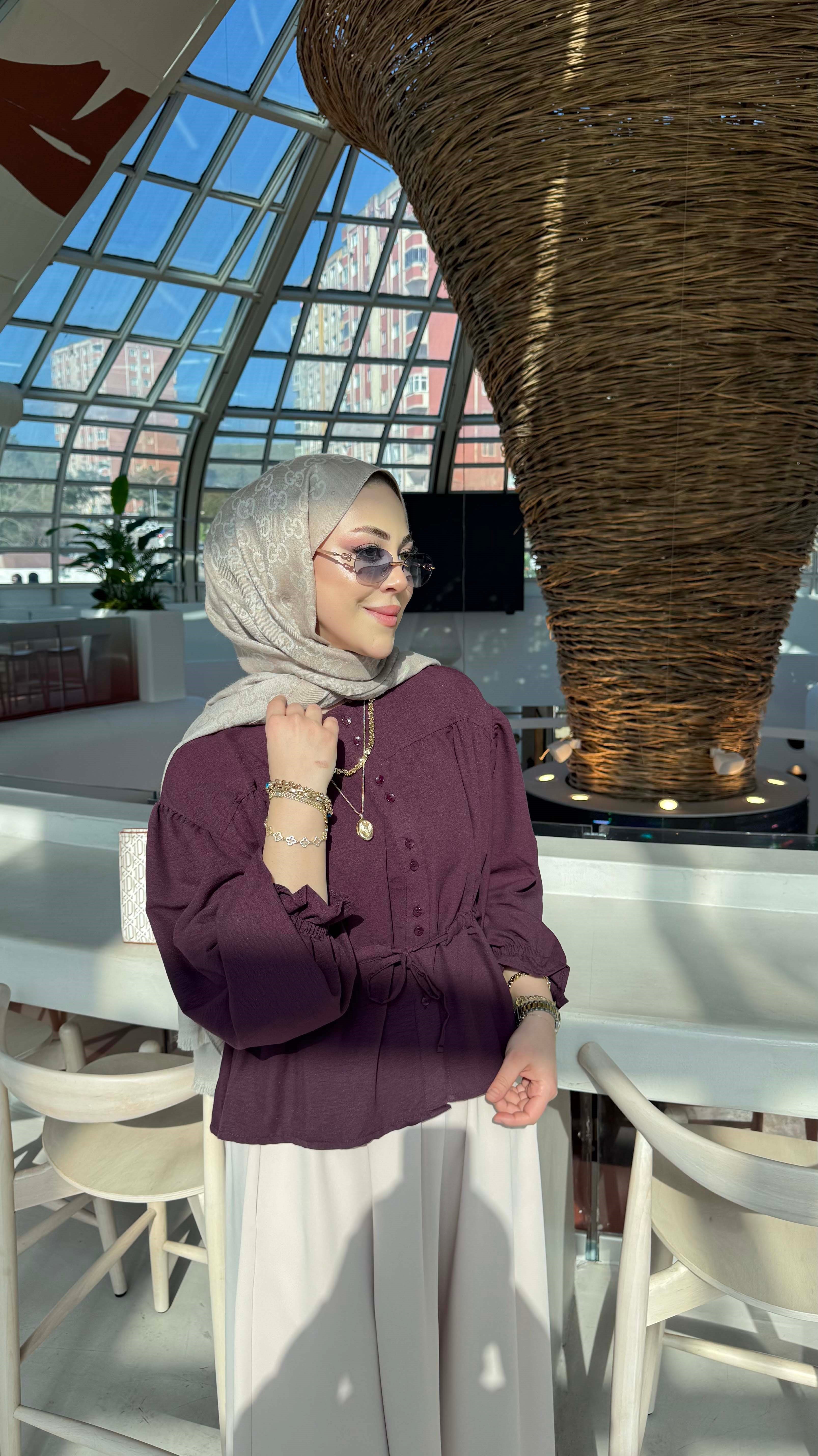 Büzgü Detaylı Gömlek Mürdüm 3343