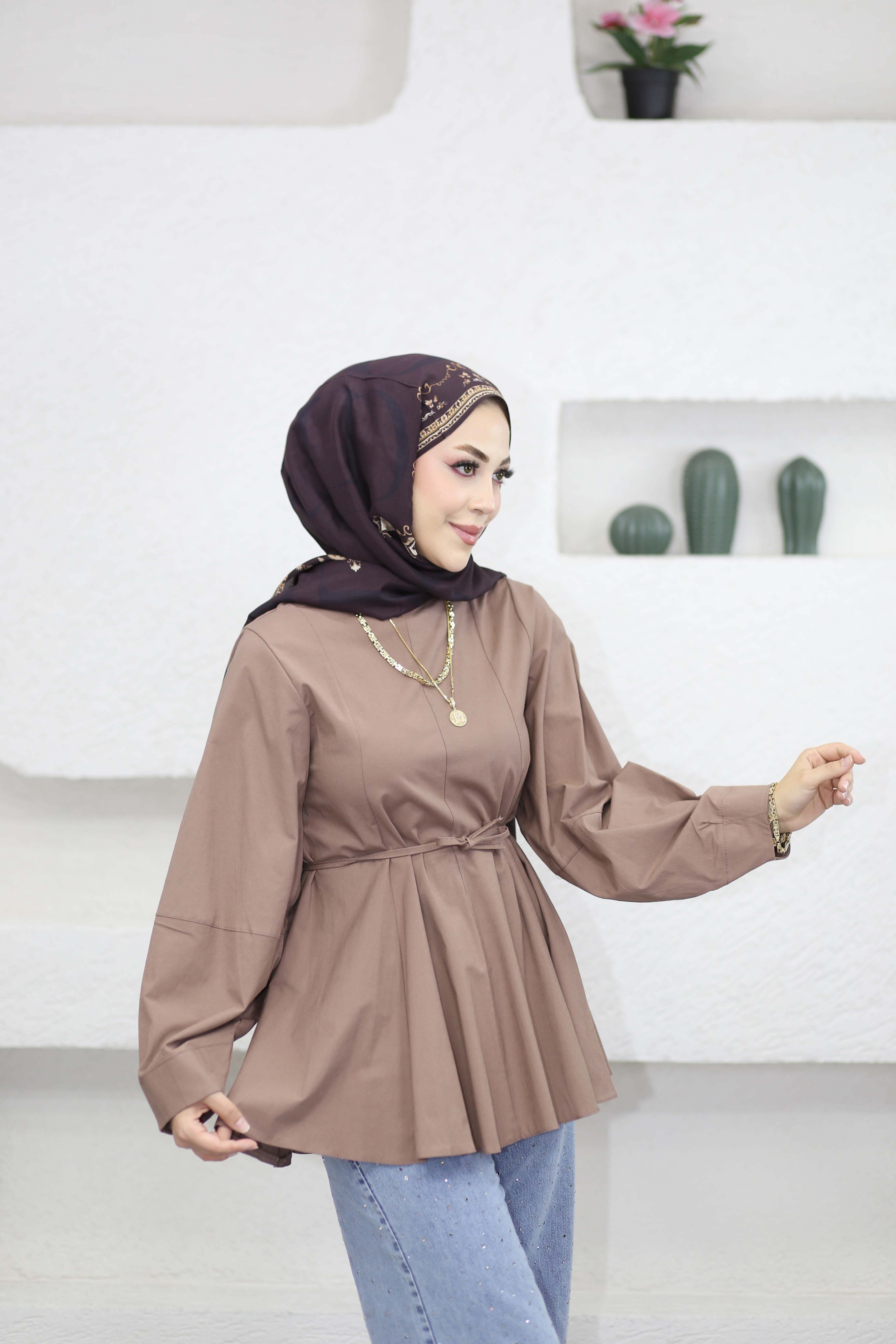 Balon Kol Tunik Kahverengi 1367