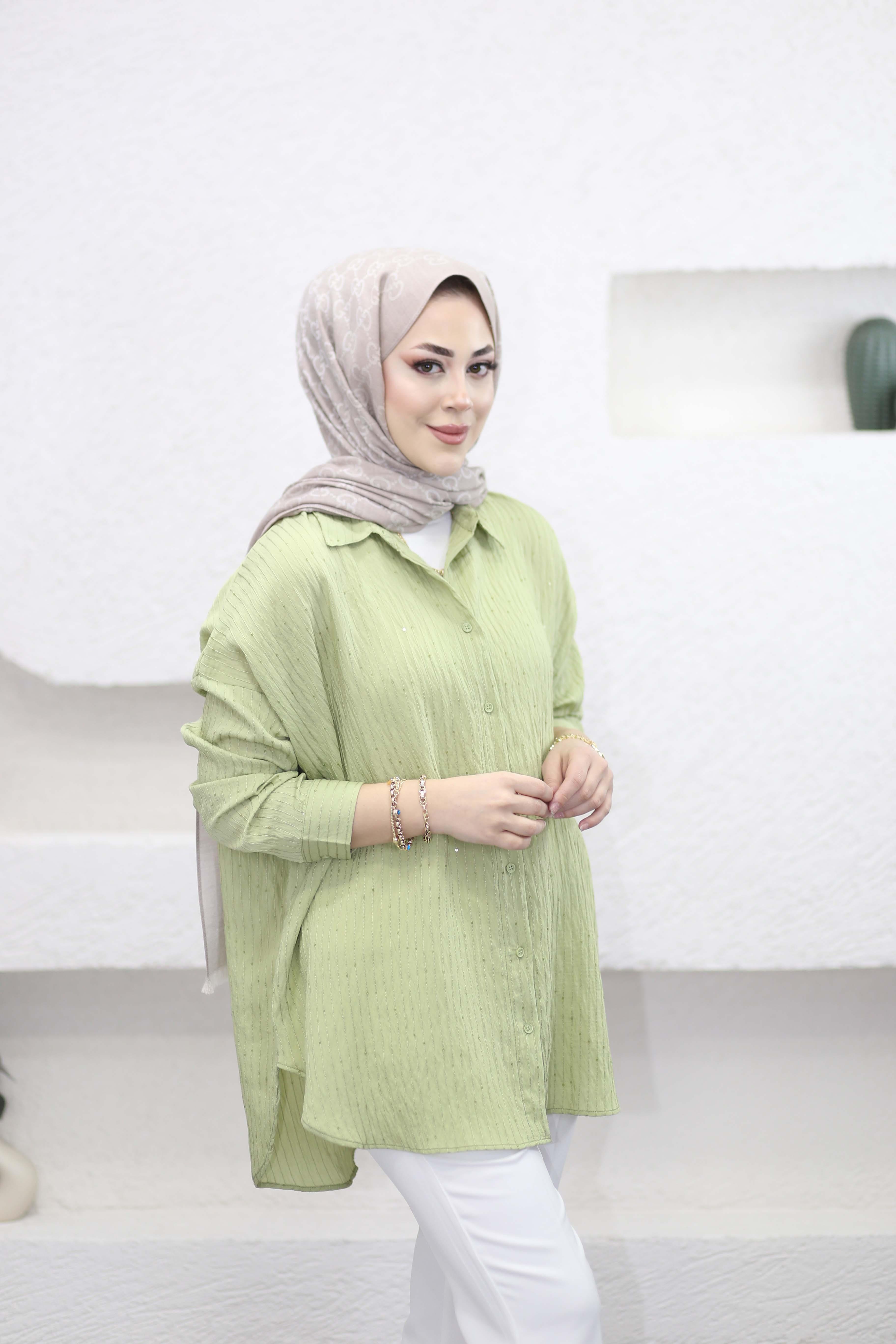 Pul Detaylı Gömlek Çağla Yeşili 3344