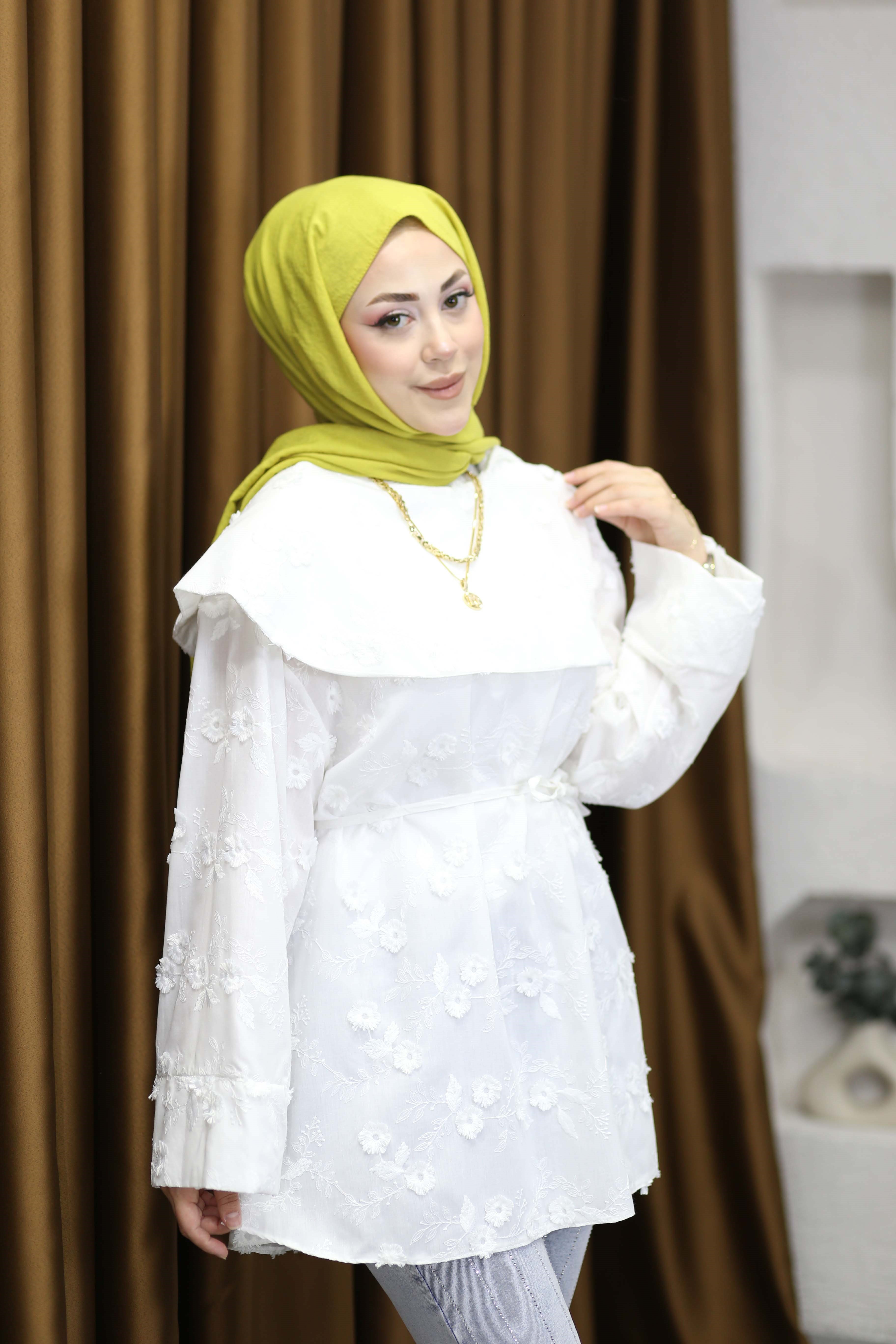 İşlemel Vual Gömlek Beyaz 8591