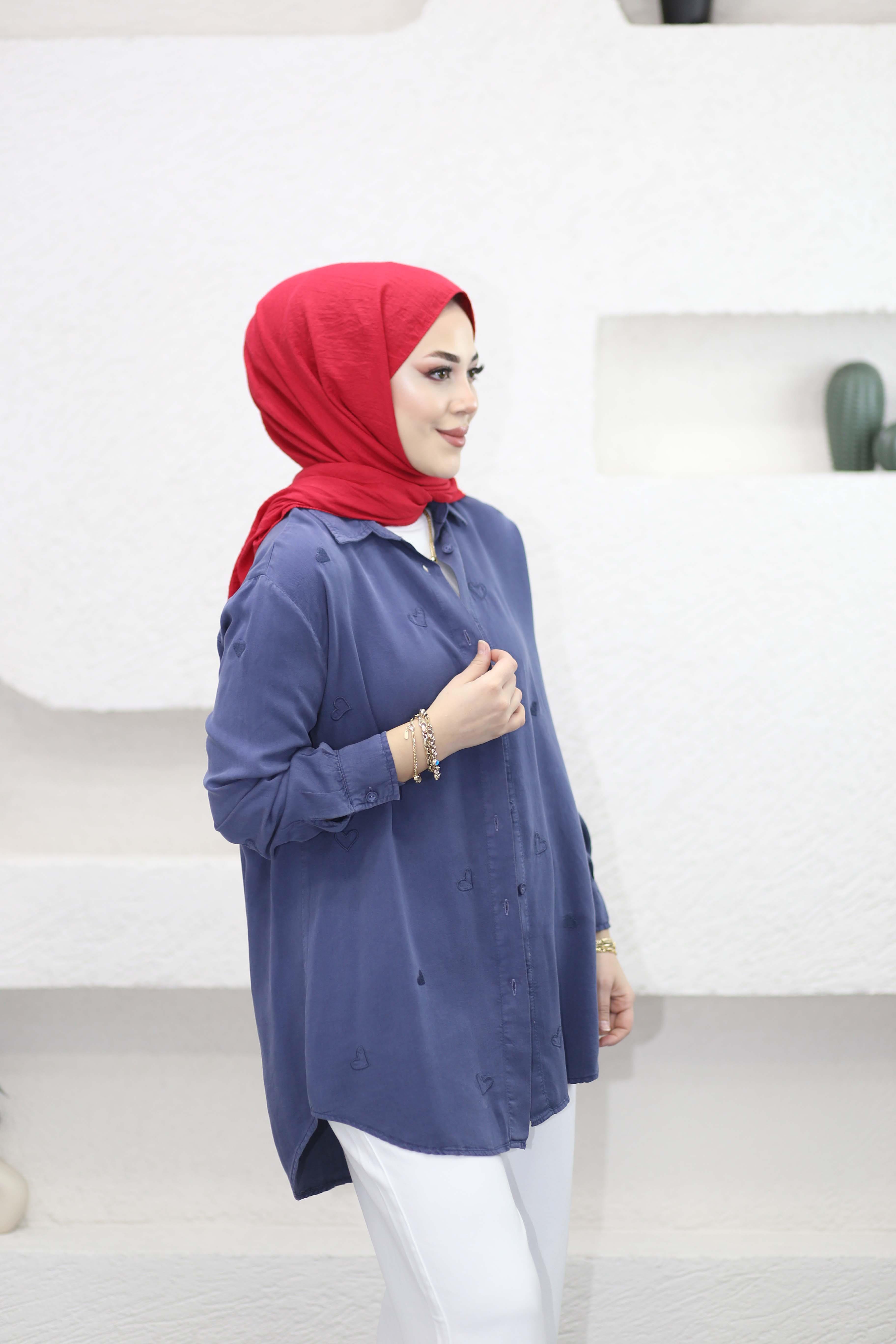 Mini Kalpli Tencel Gömlek İndigo 7463