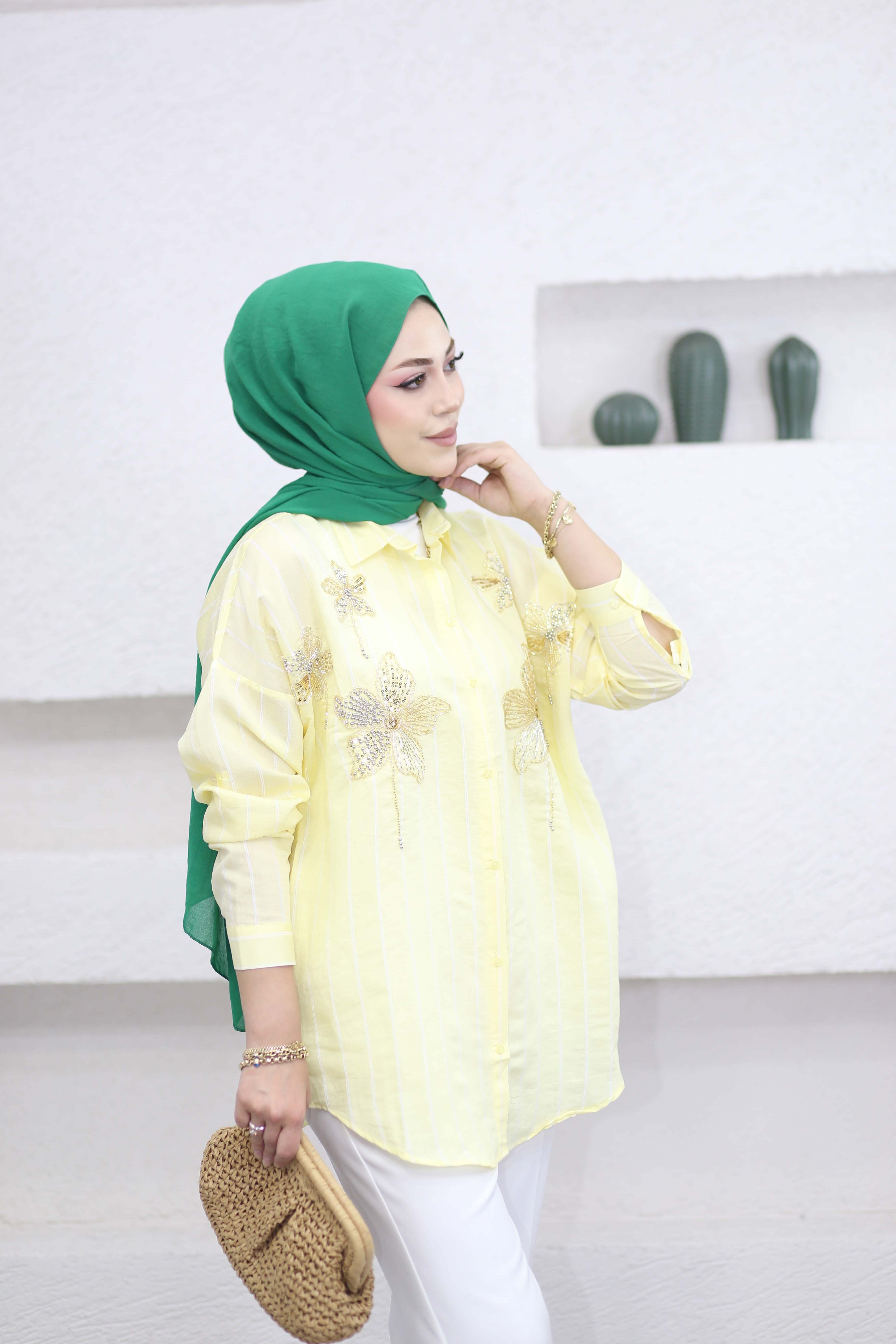 Paysall Nakışlı Gömlek Sarı 5187