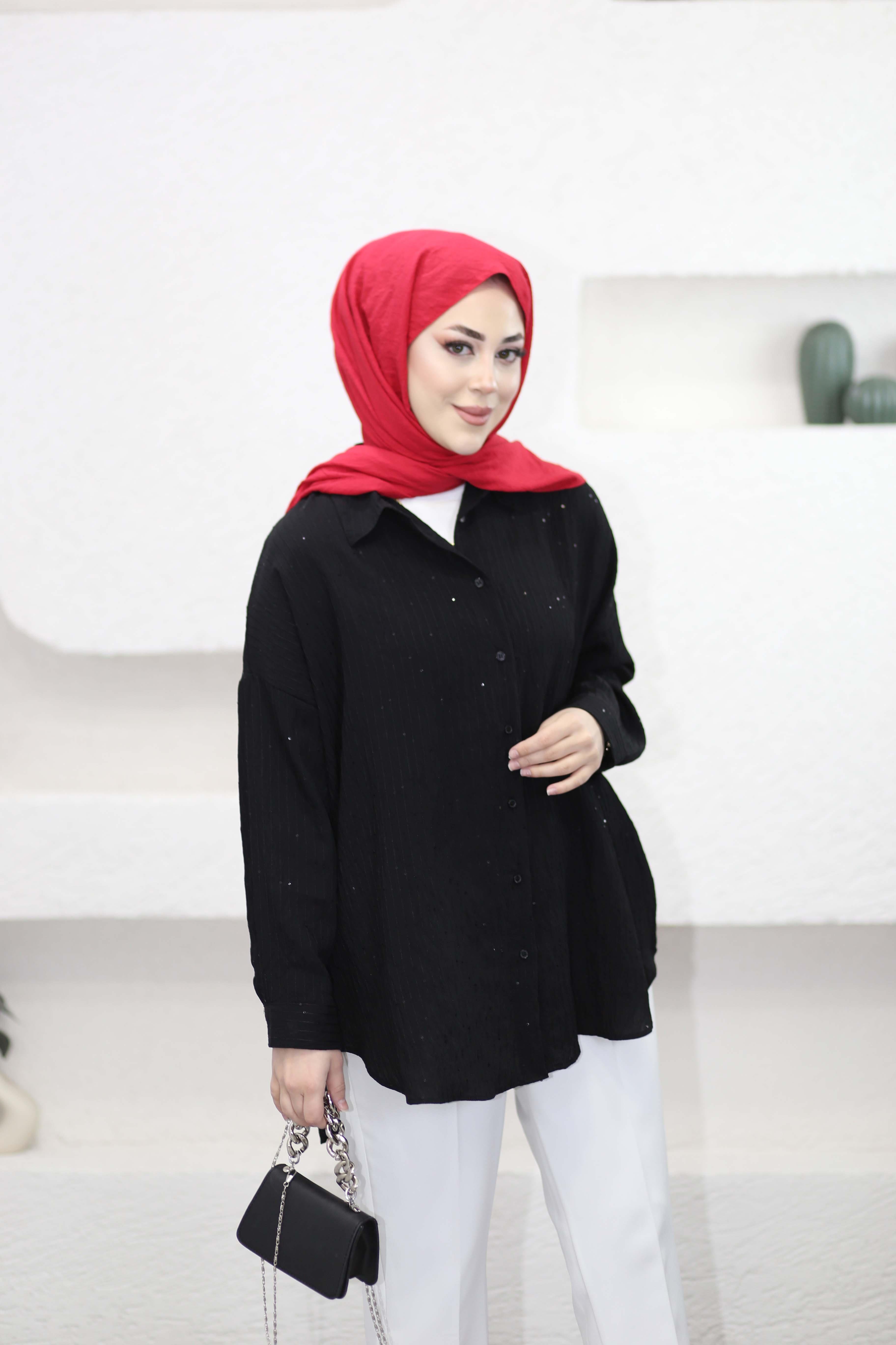 Pul Detaylı Gömlek Siyah 3344
