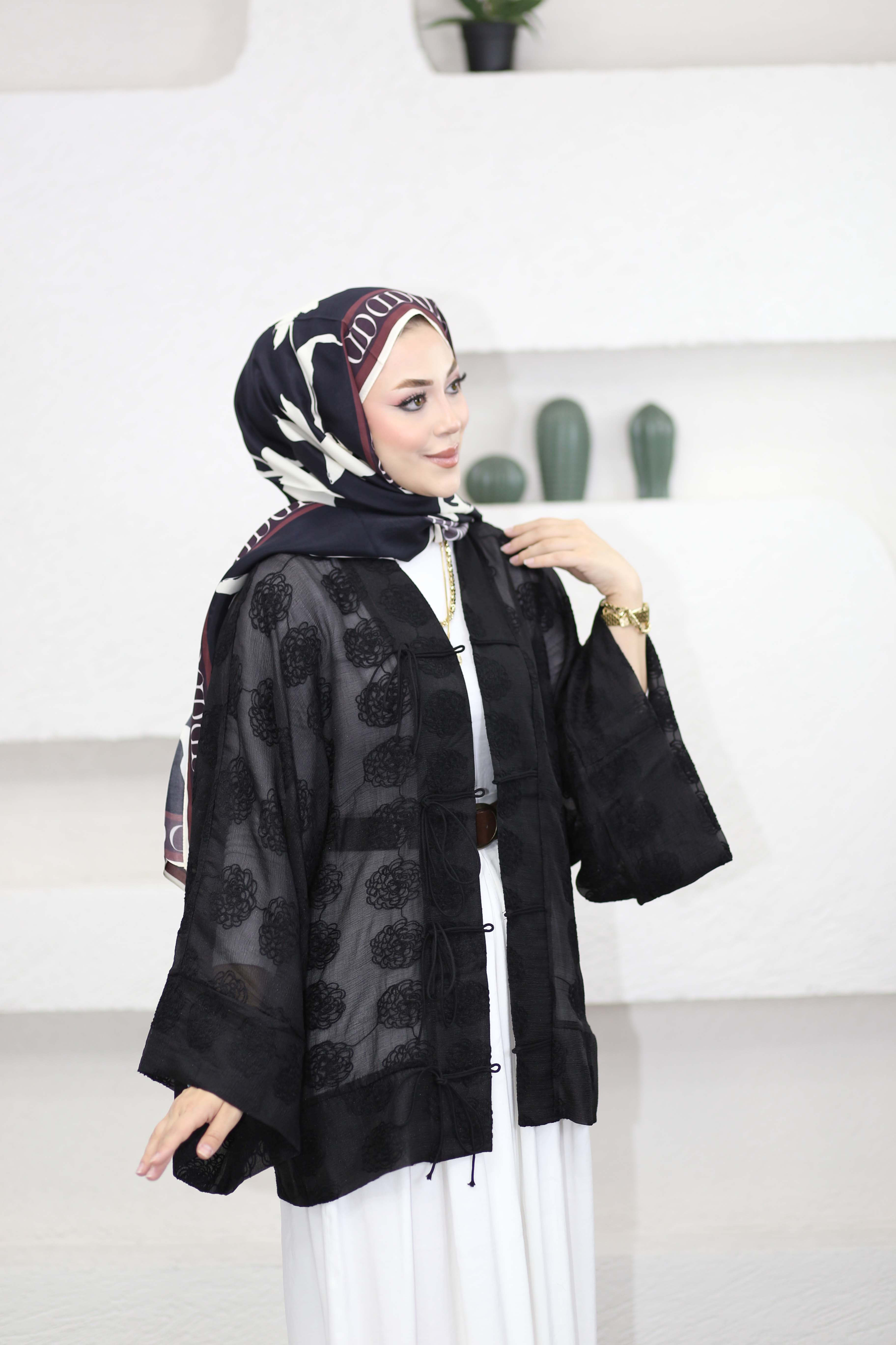 İp Bağcıklı Brodeli Gömlek Siyah 5096