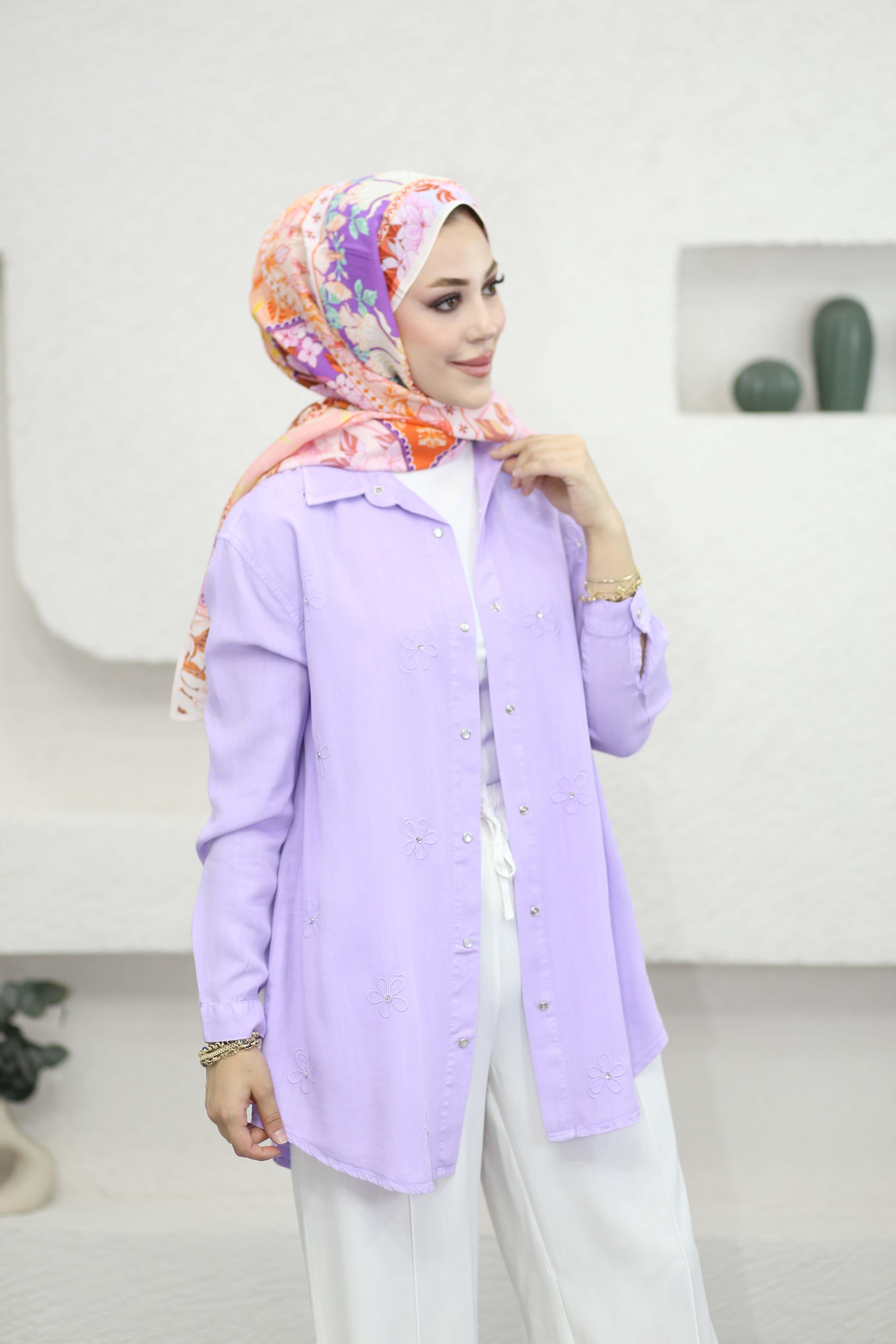 Papatya Tencel Gömlek Lila 7418