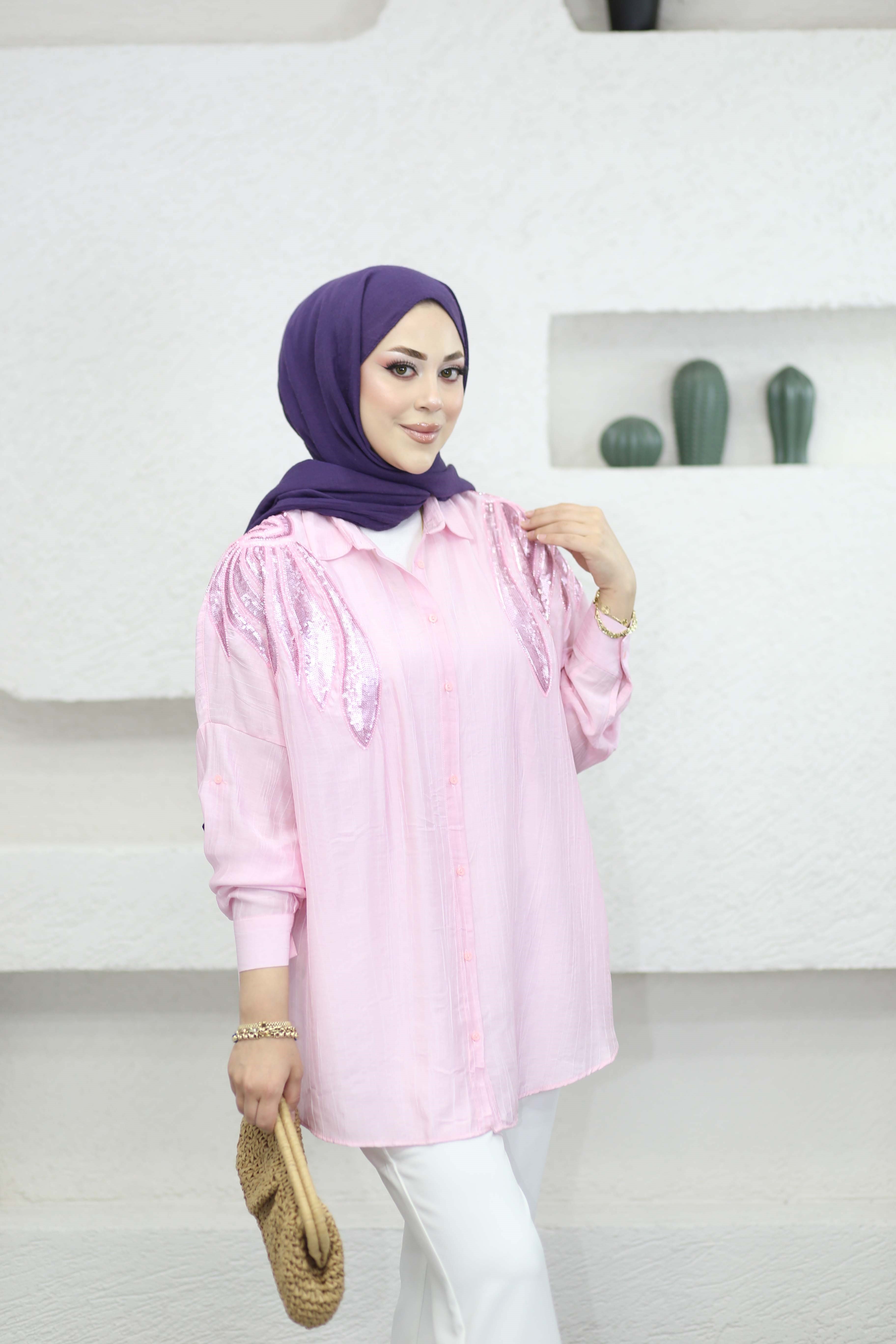Stella Nakışlı Gömlek Pembe 5480