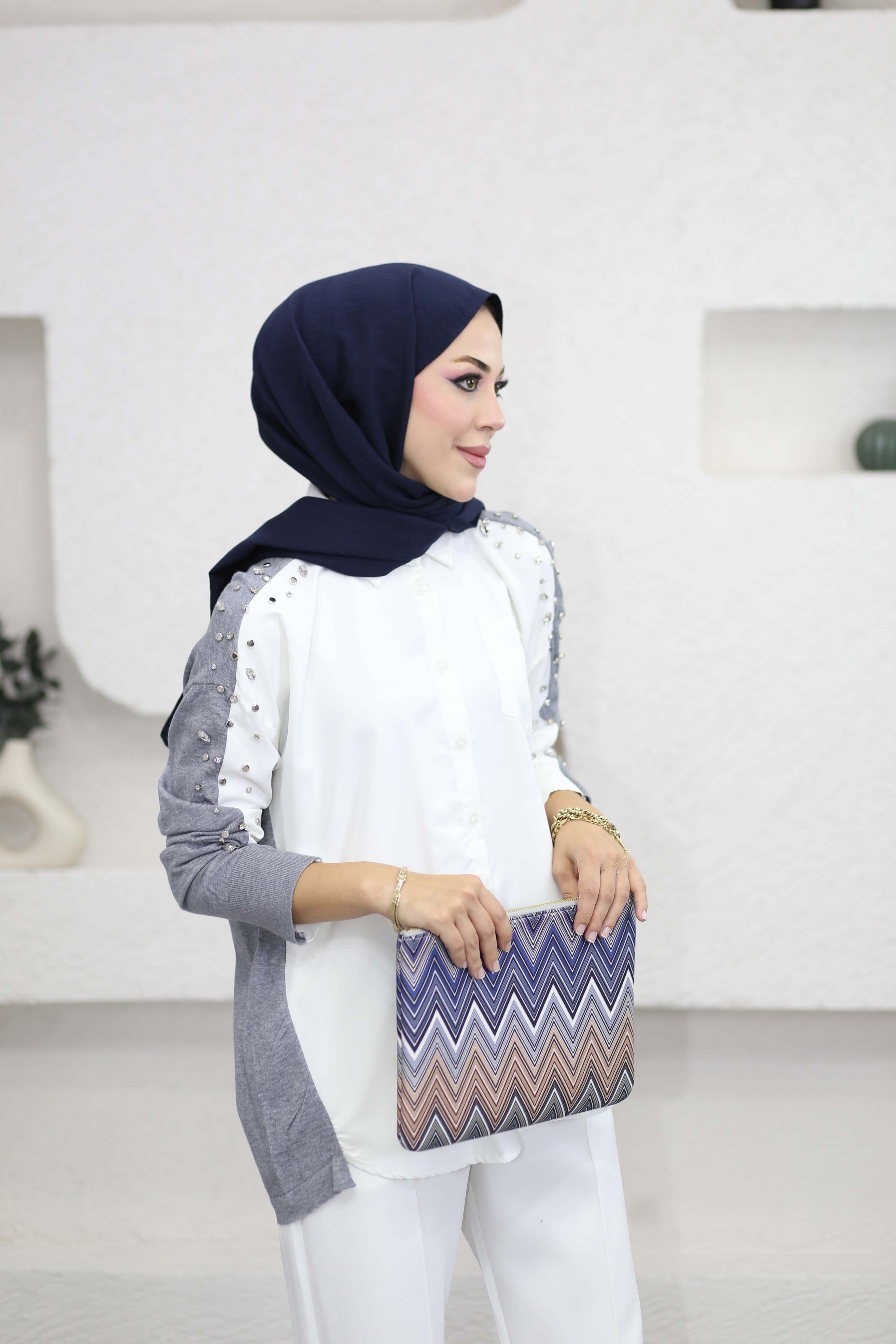 Kolu Taş Zımbalı Gömlek Gri 26256