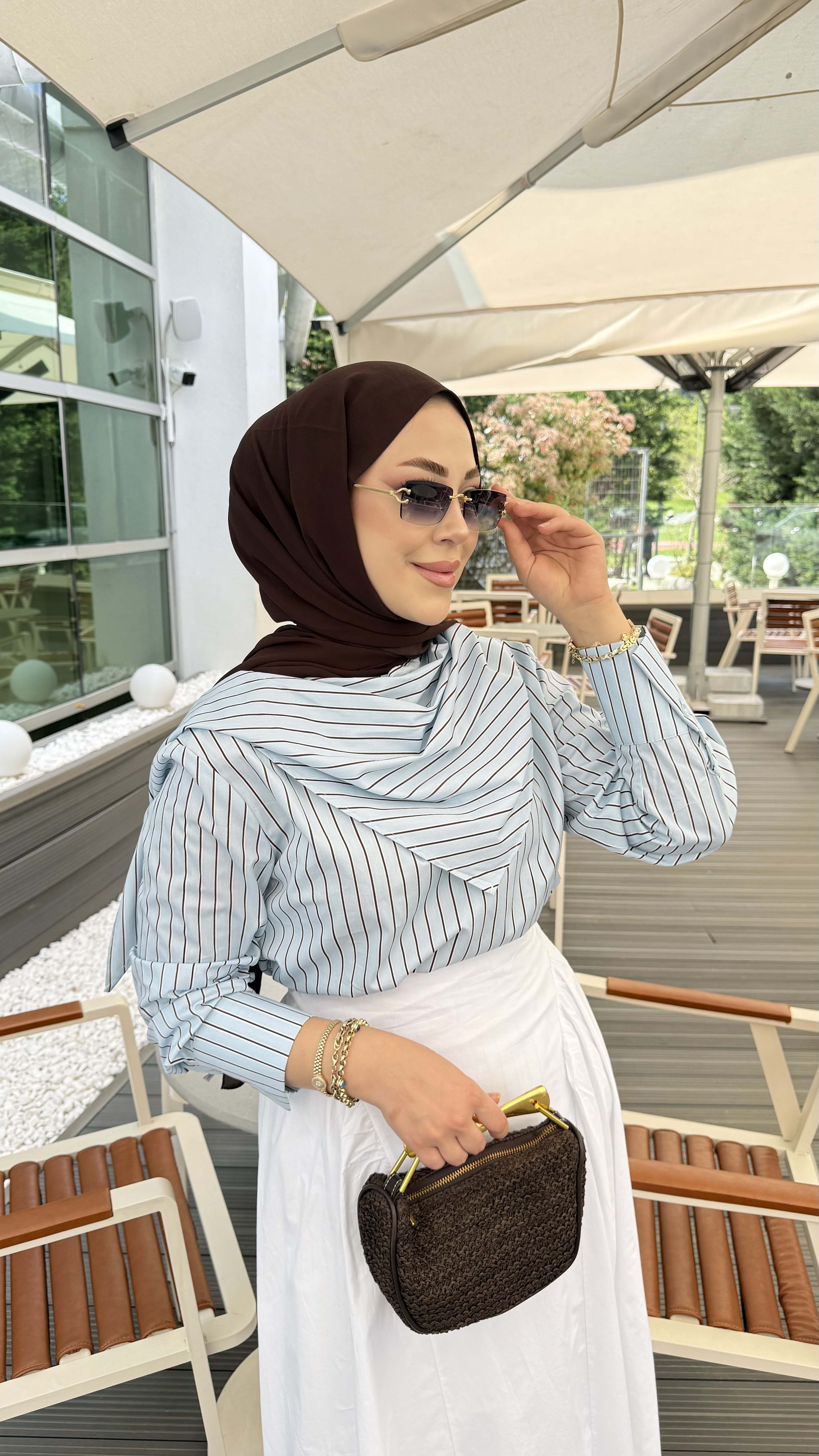 Yaka Fularlı Çizgili Tunik Bebe Mavi 26128