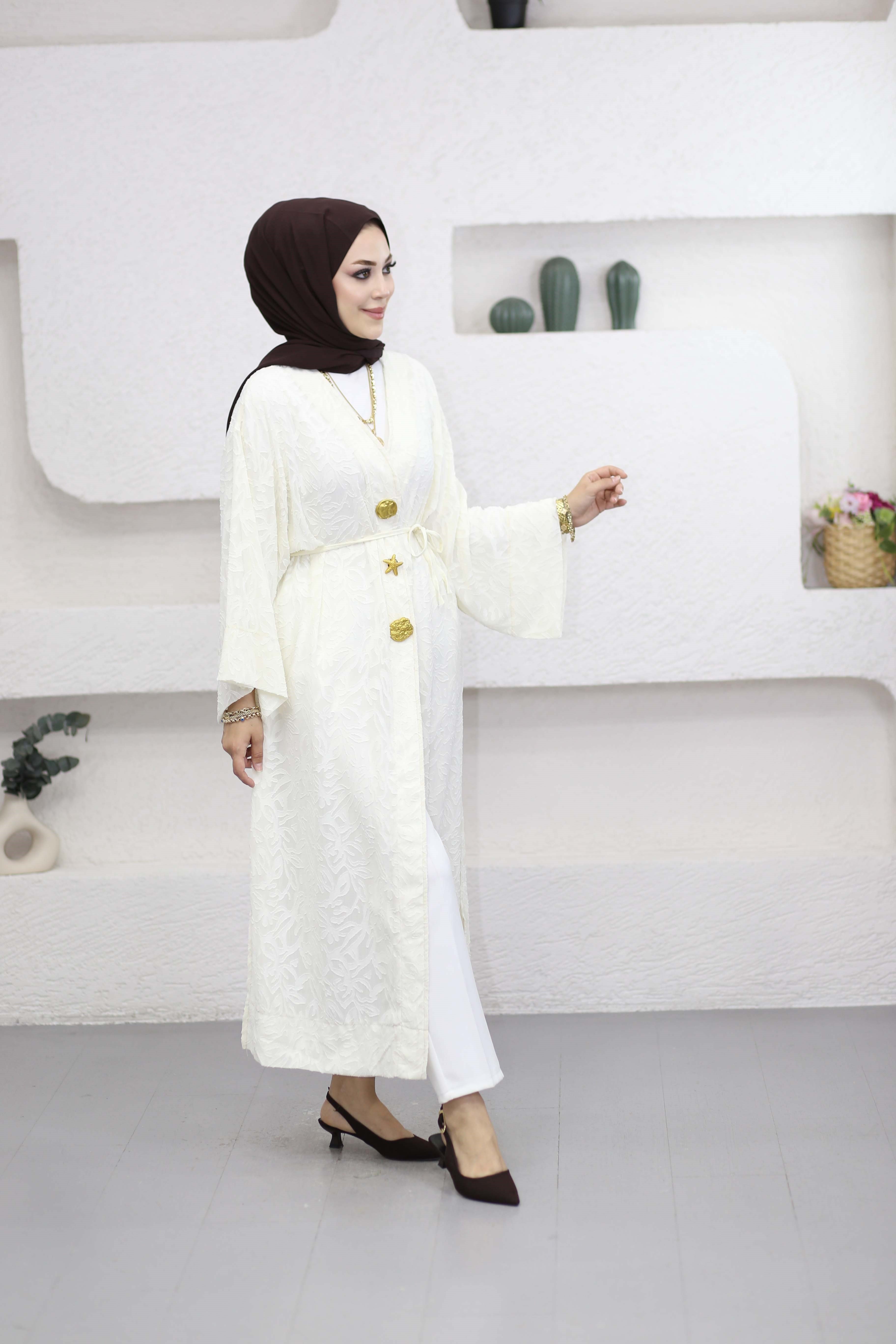 Jakarlı Hırka Krem 9088