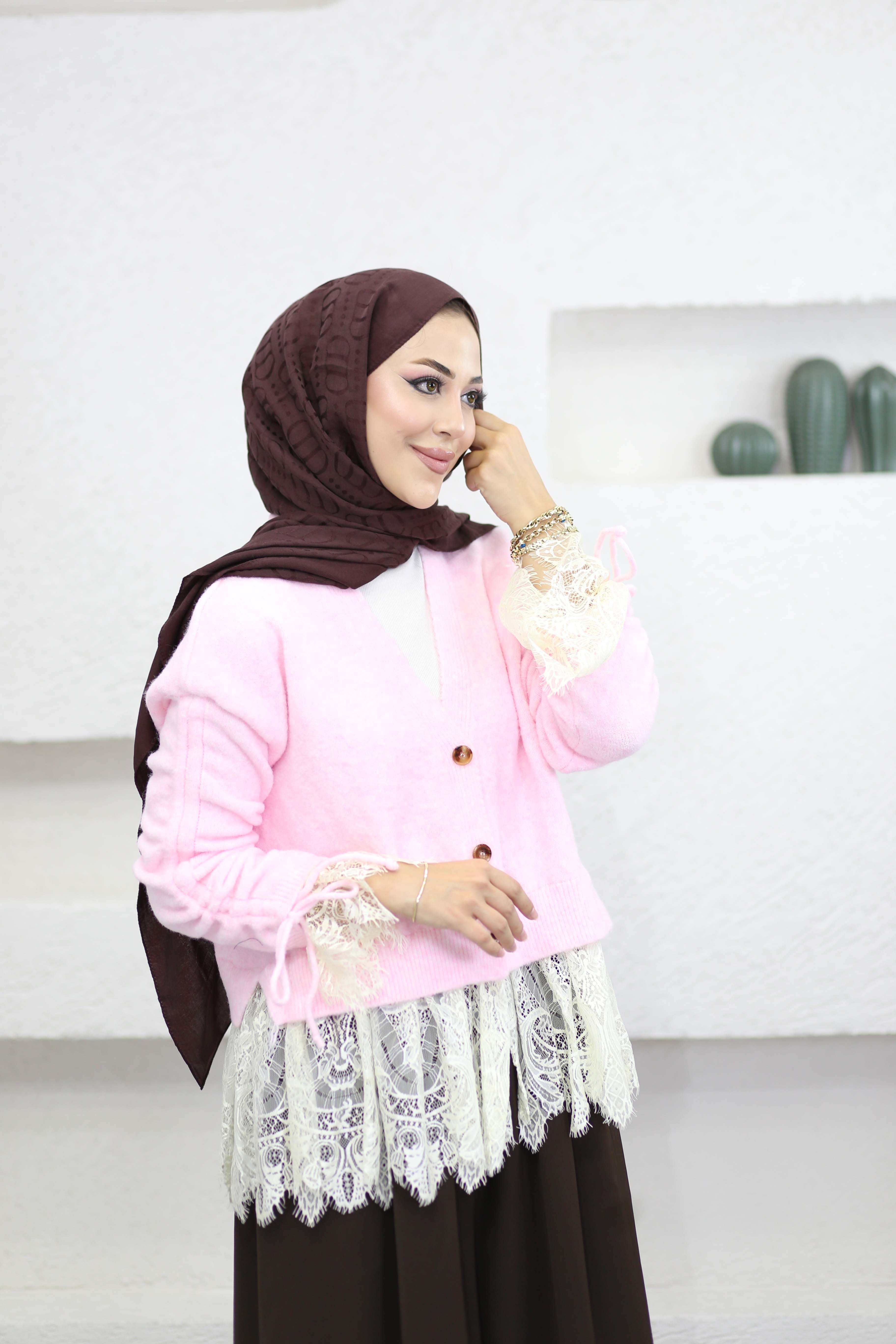 Dantel Hırka Pembe 9110