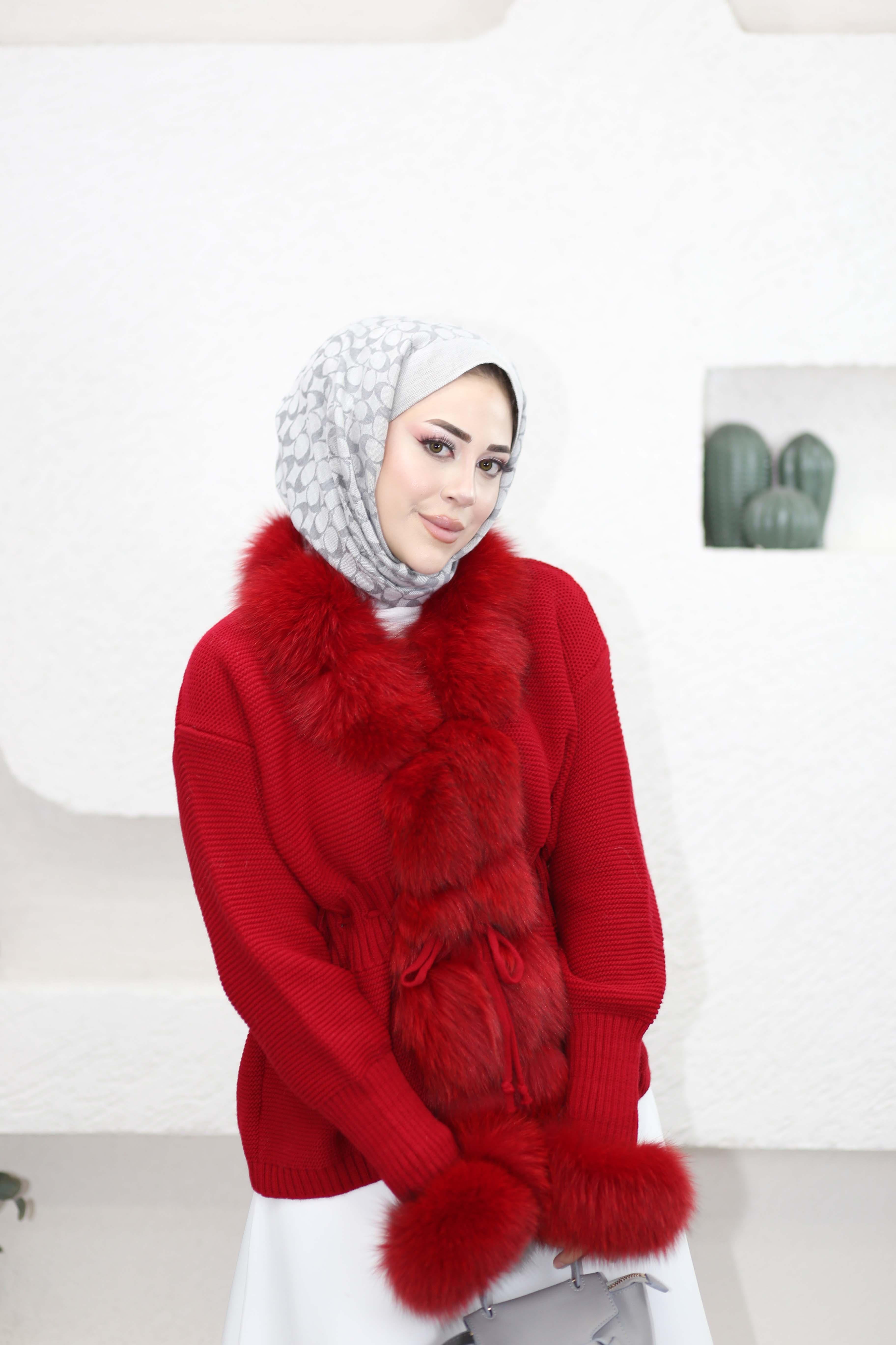 İthal Kürklü Hırka Kırmızı 1502