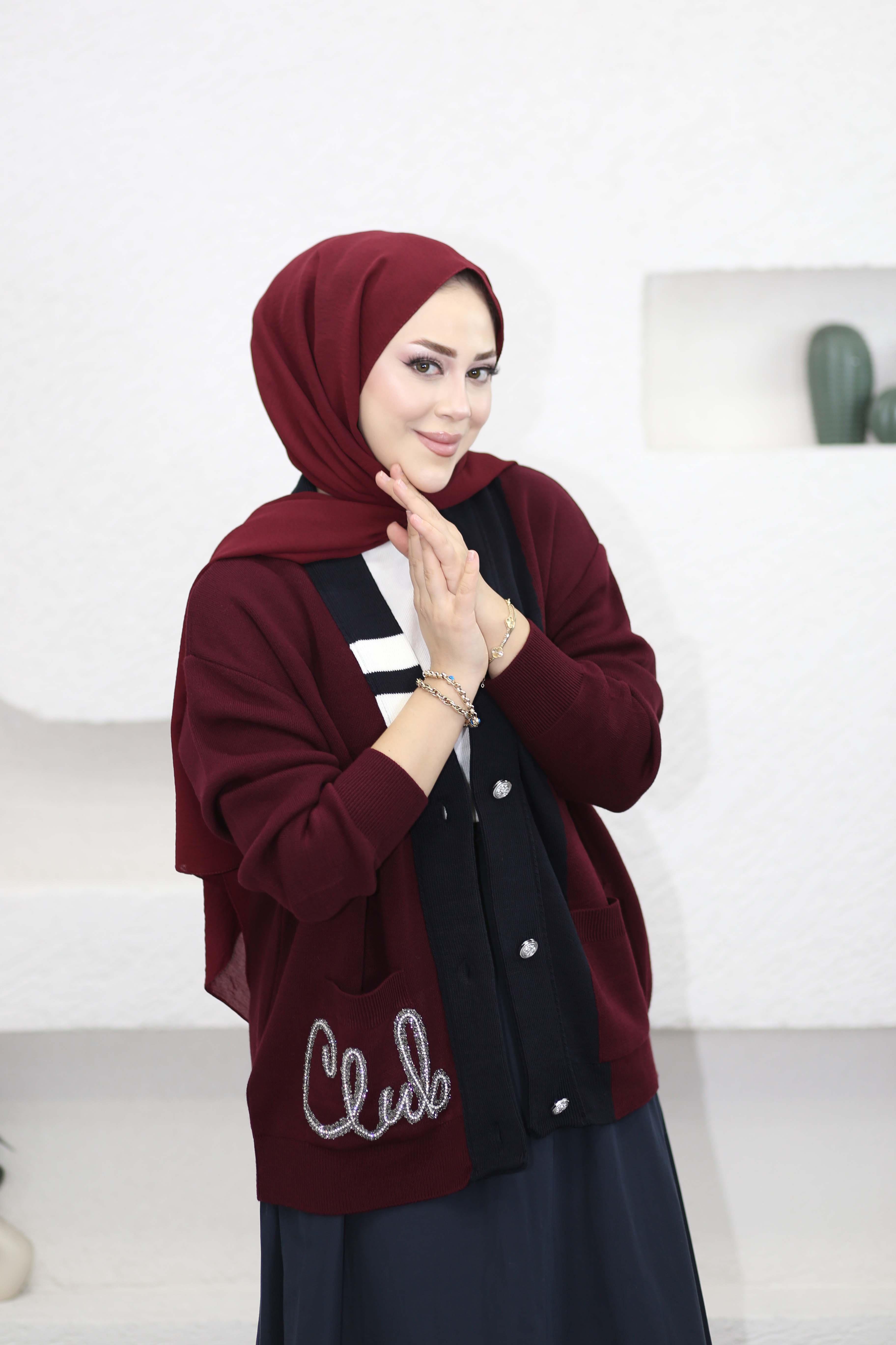 Taşlı Hırka Bordo 4294