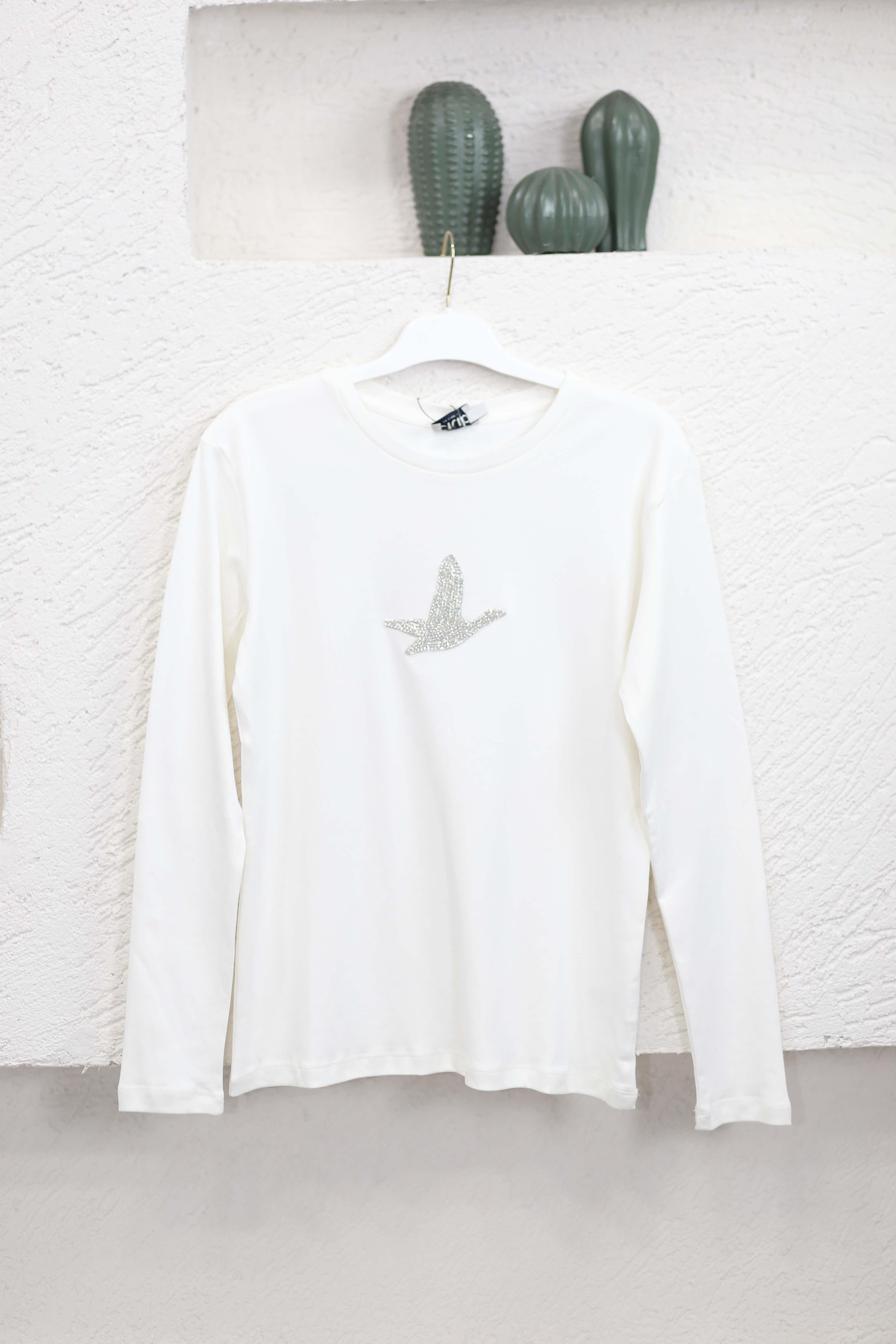 Uzun Kollu Taşlı Tunik Beyaz 3211