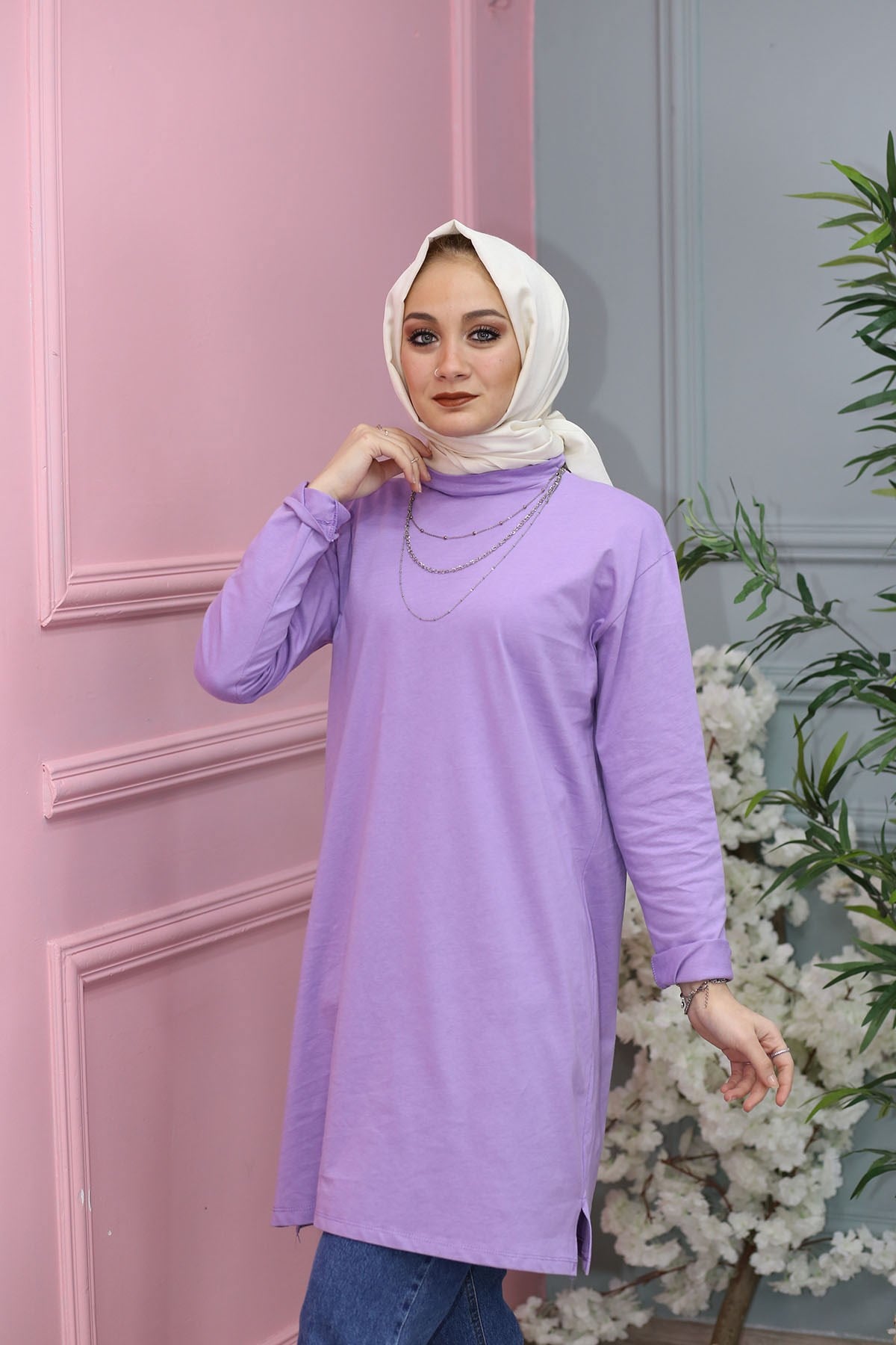 YARIM BALIKÇI YAKA UZUN KOL İÇLİK  LİLA  0005