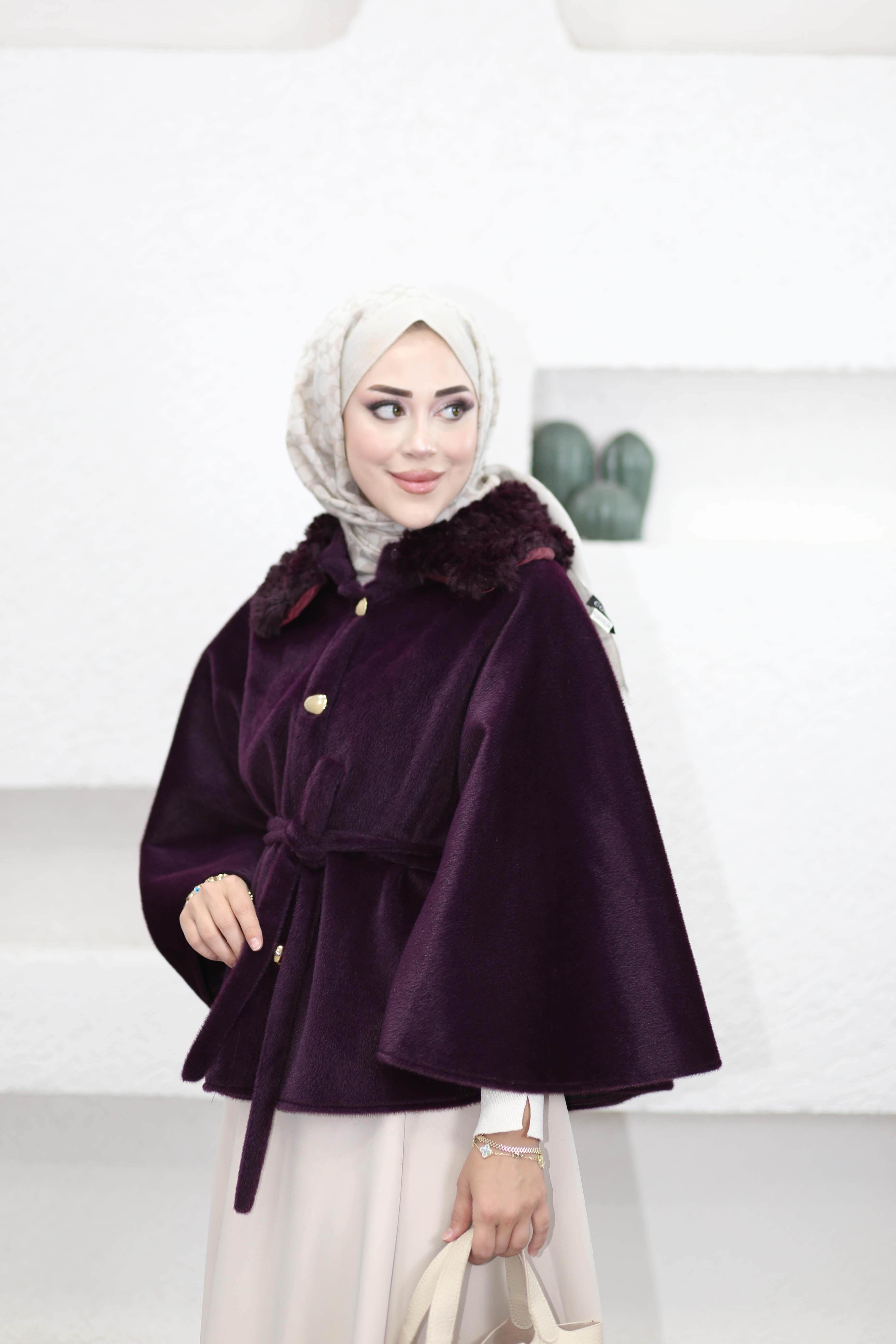 Suzana Yaka Kürklü Panço Bordo 6899
