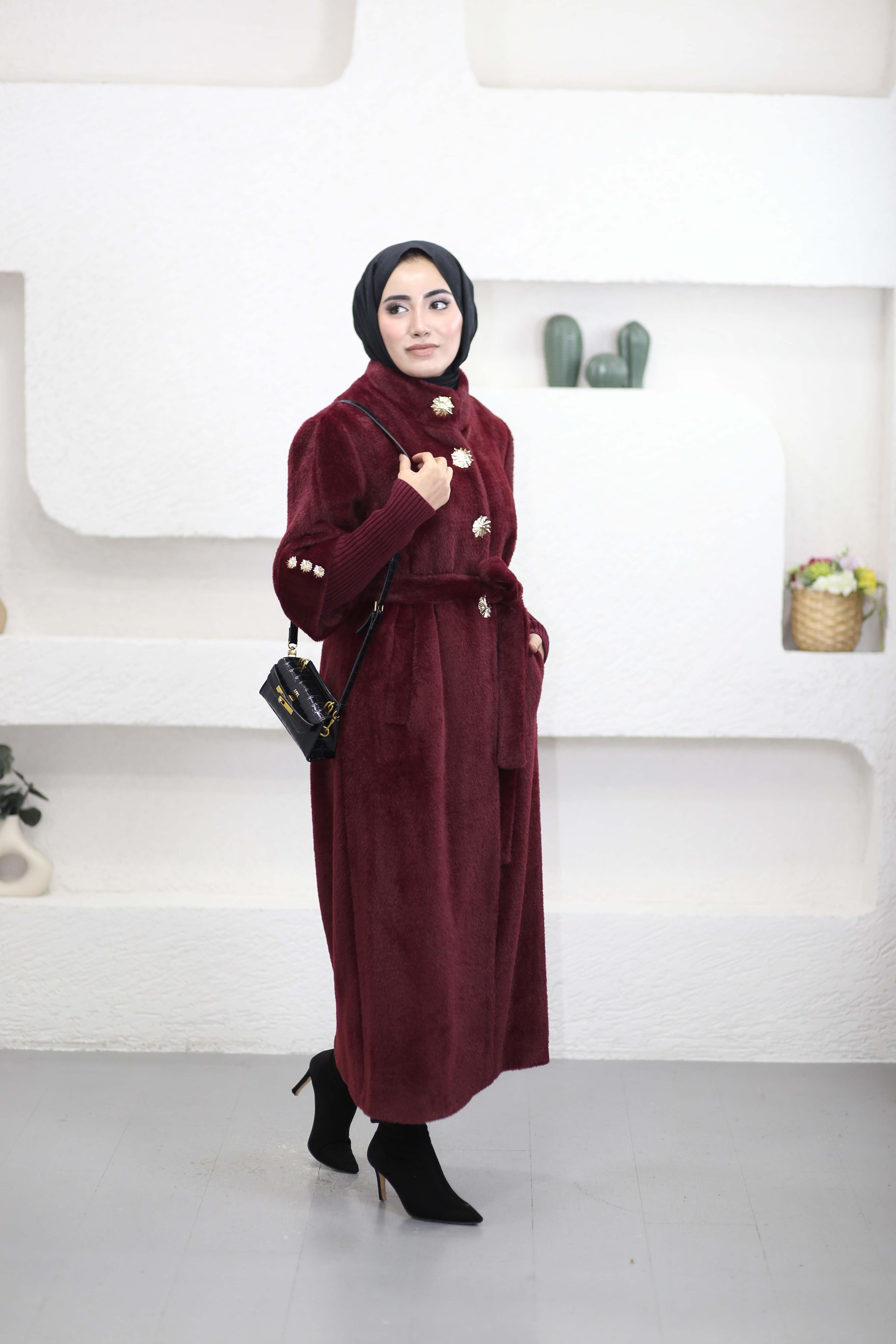 Hakim Yaka Düğmeli Kaban Bordo 7274