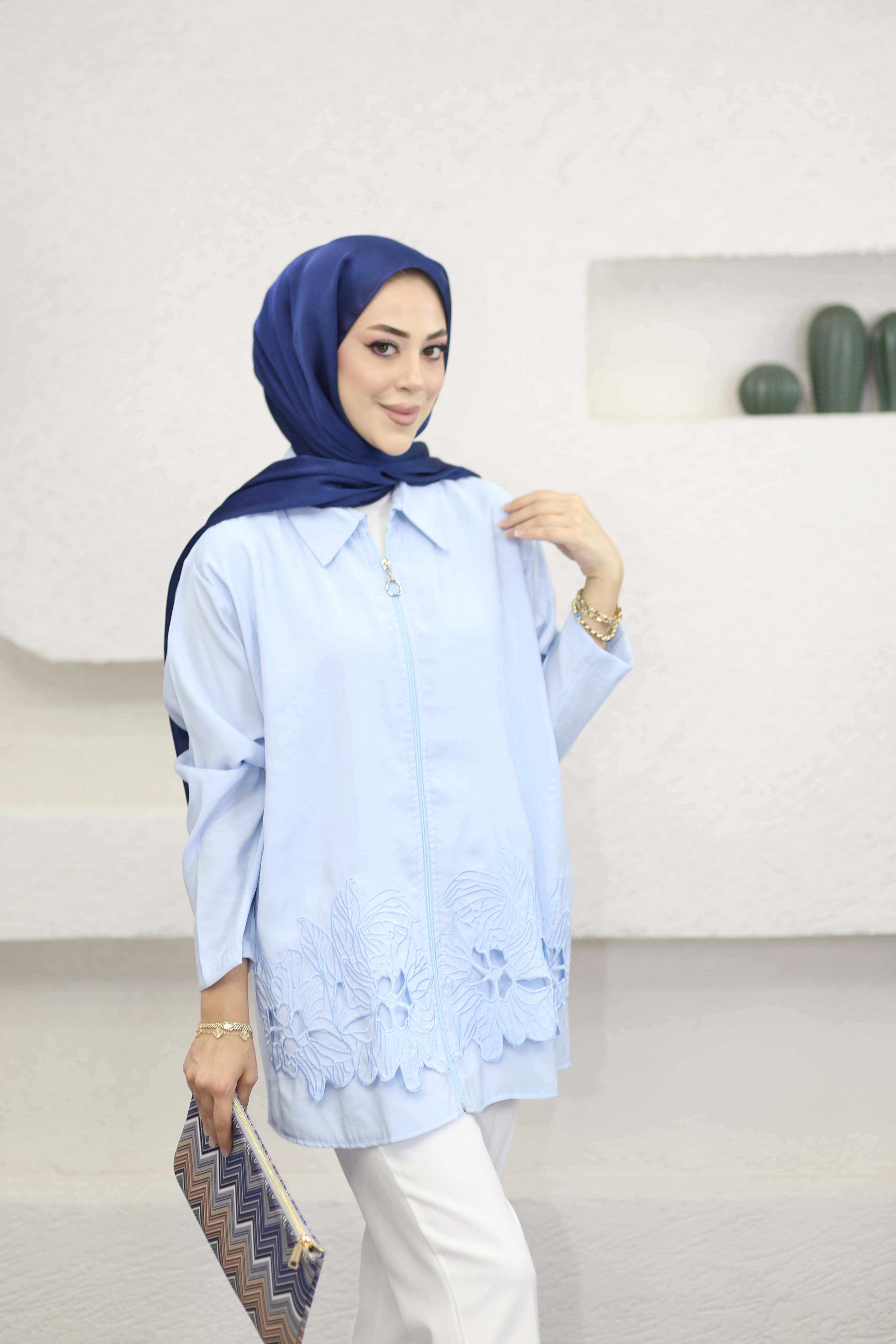 Güpür Detaylı Fermuarlı Kap Bebe Mavi 2419