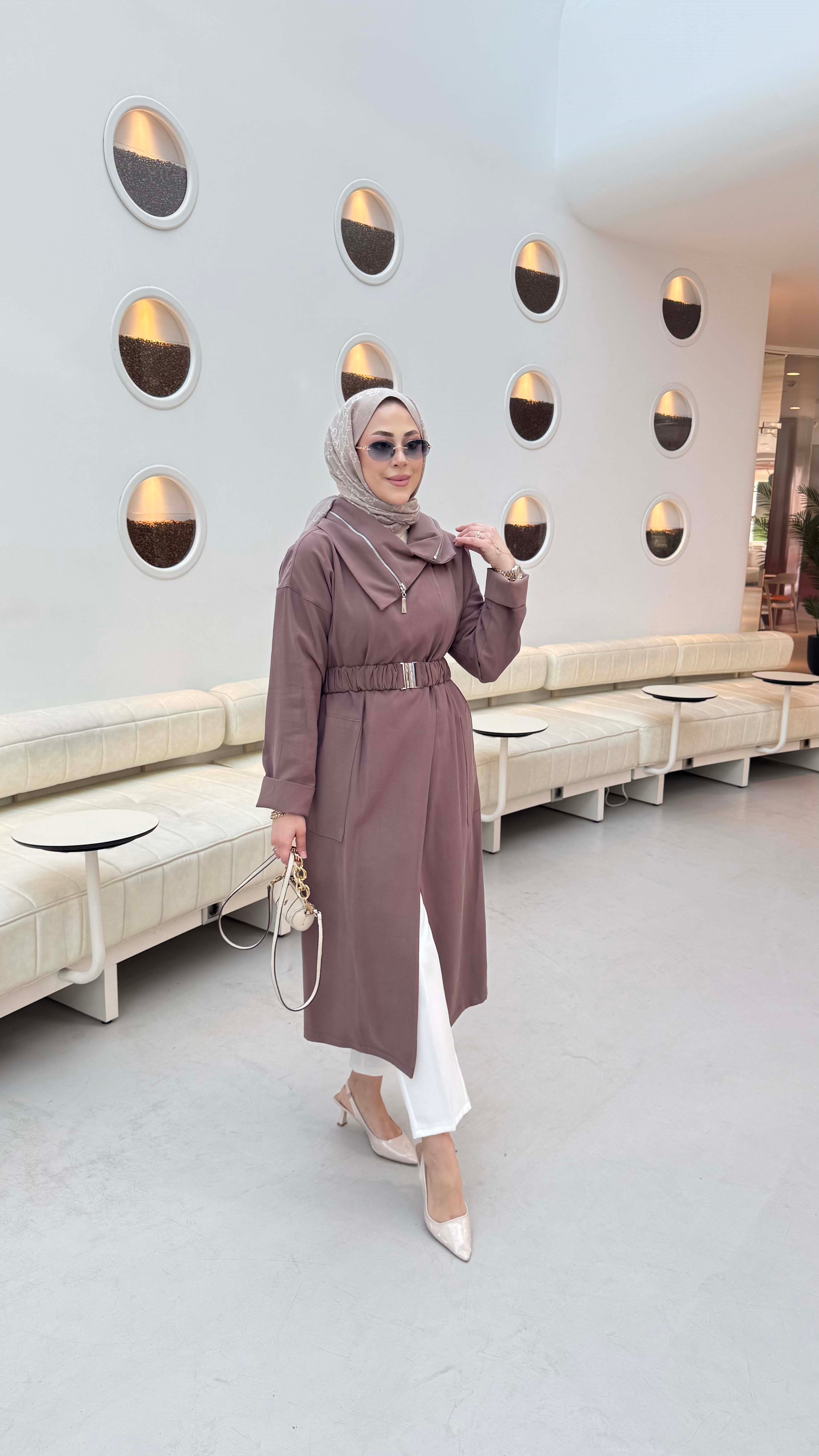 Yaka Fermuarlı Tasarım Kap Kahverengi 5028