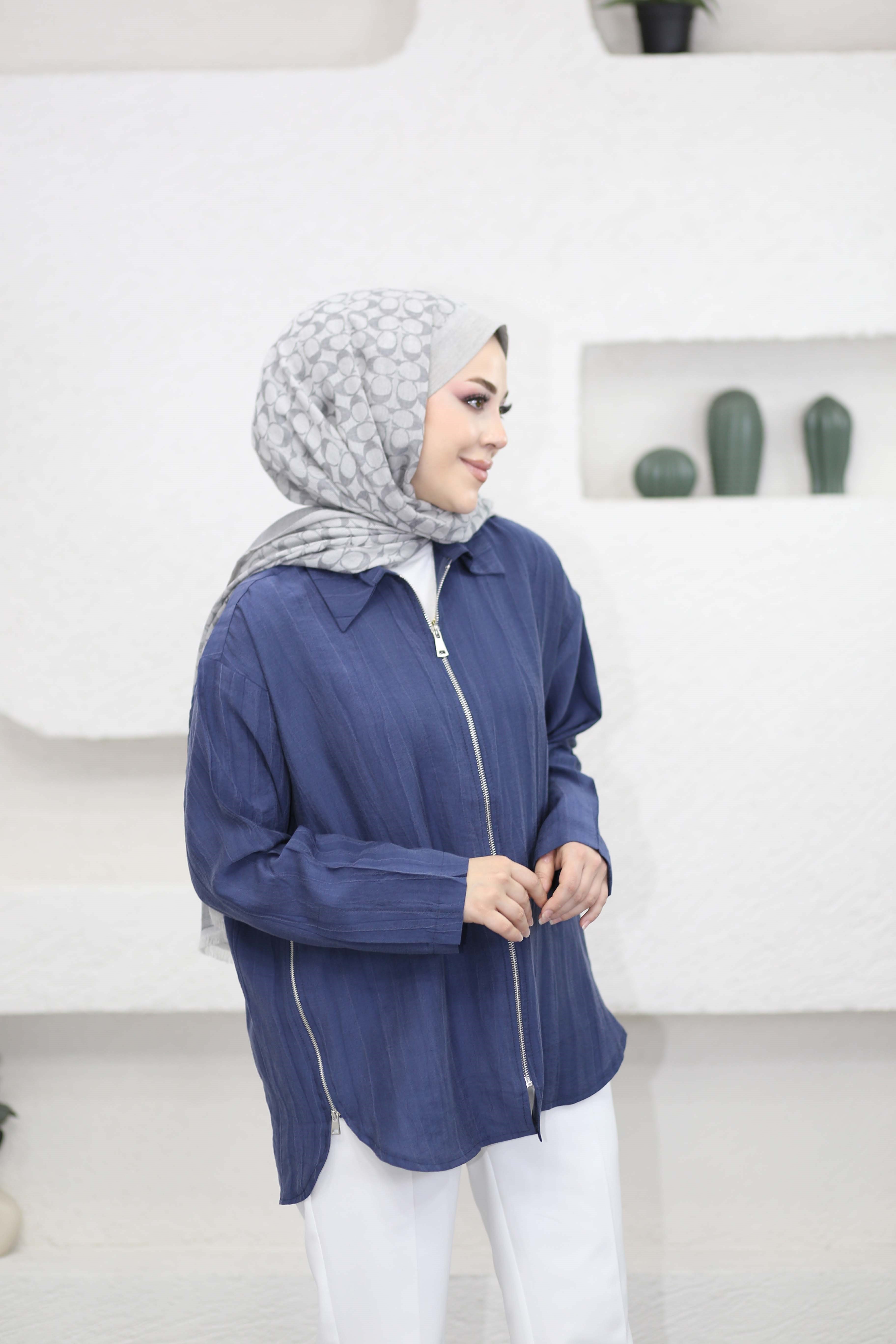 Yanı Fermuarlı Kap Lacivert 6449