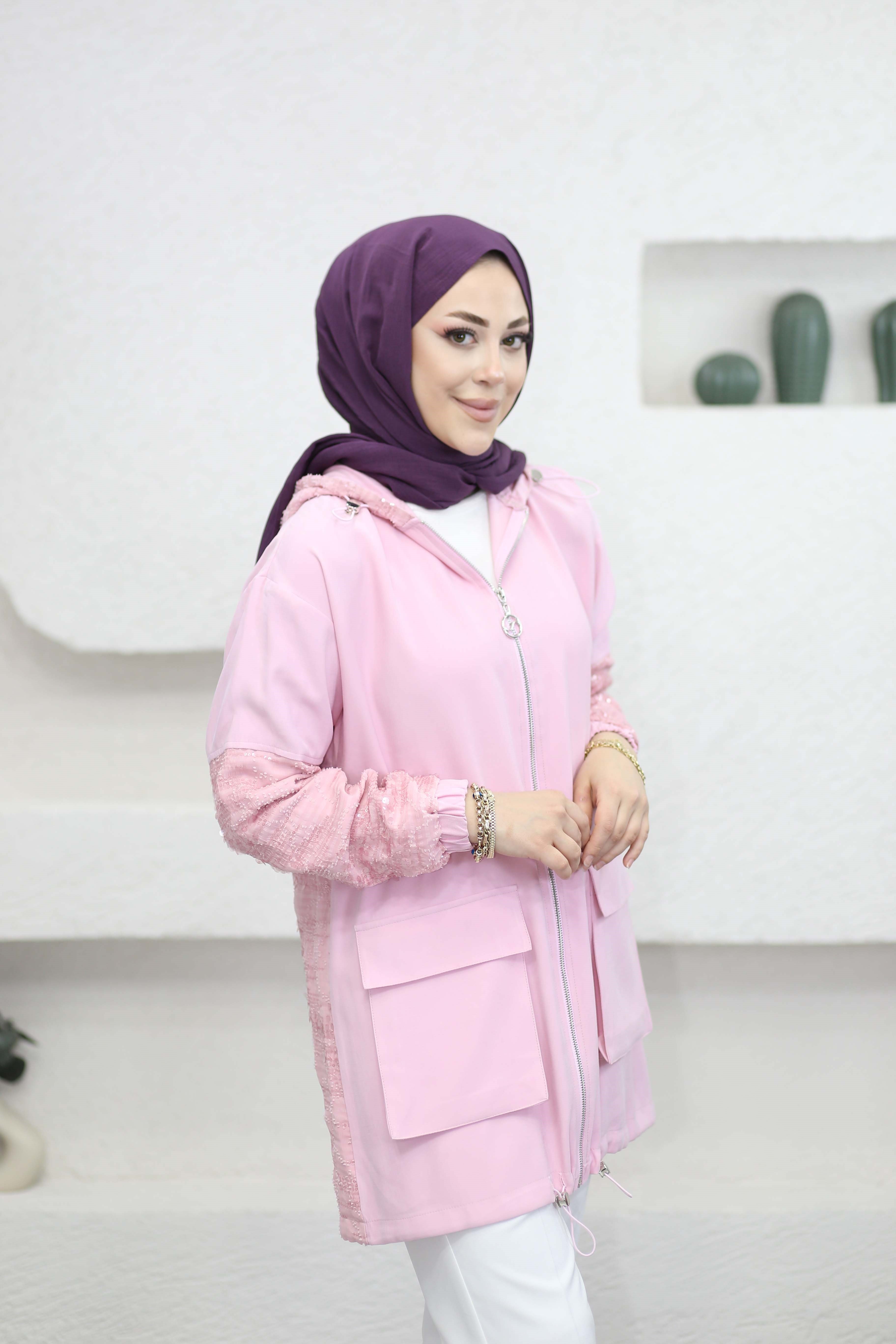 Payet Detaylı Kap Şeker Pembe 1532