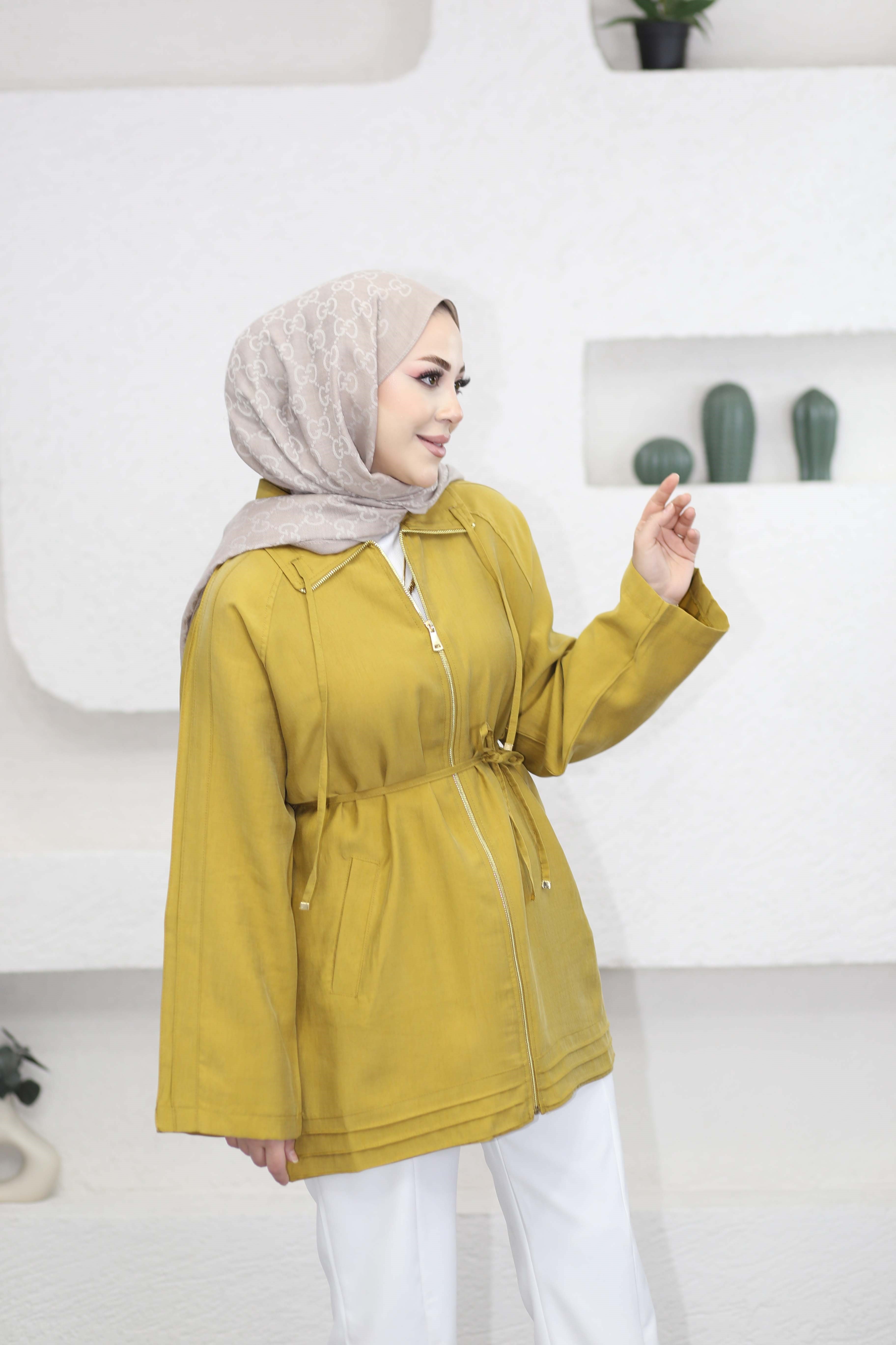 Yaka Bağcıklı Kap Hardal 6451