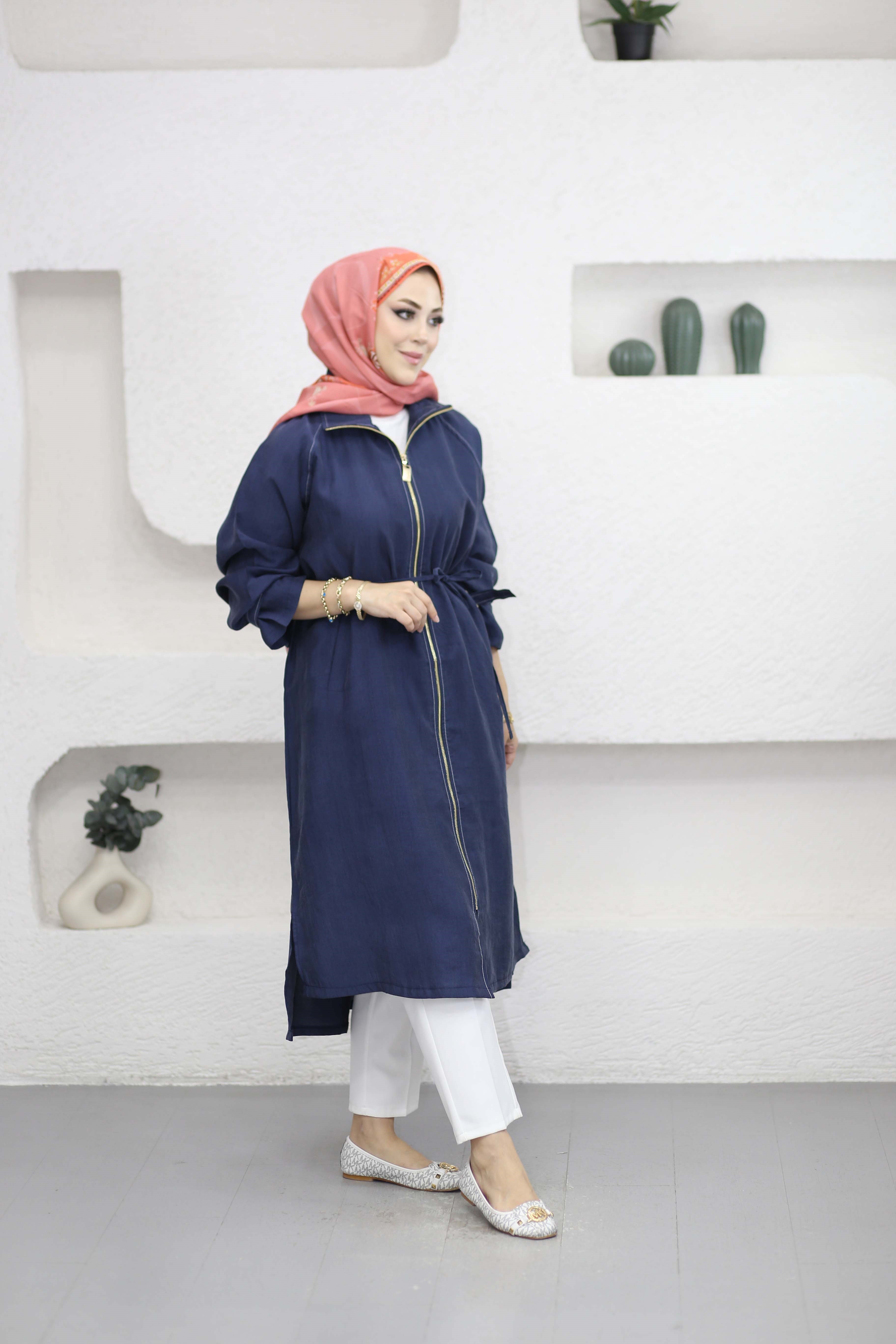 Apolet Detaylı Fermuarlı Kap Lacivert 3439