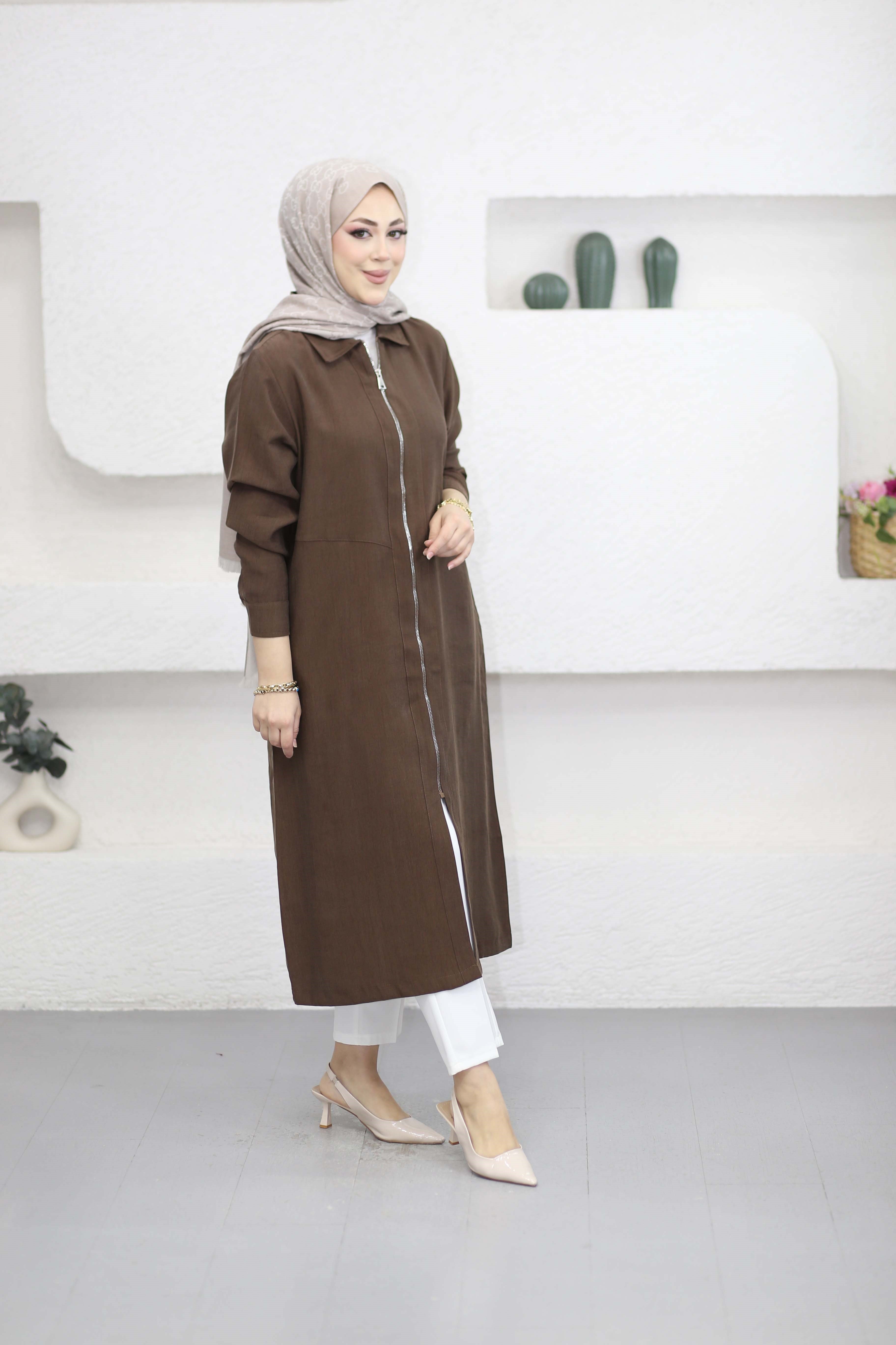 Tam Boy Fermuarlı Kap Kahverengi 5674