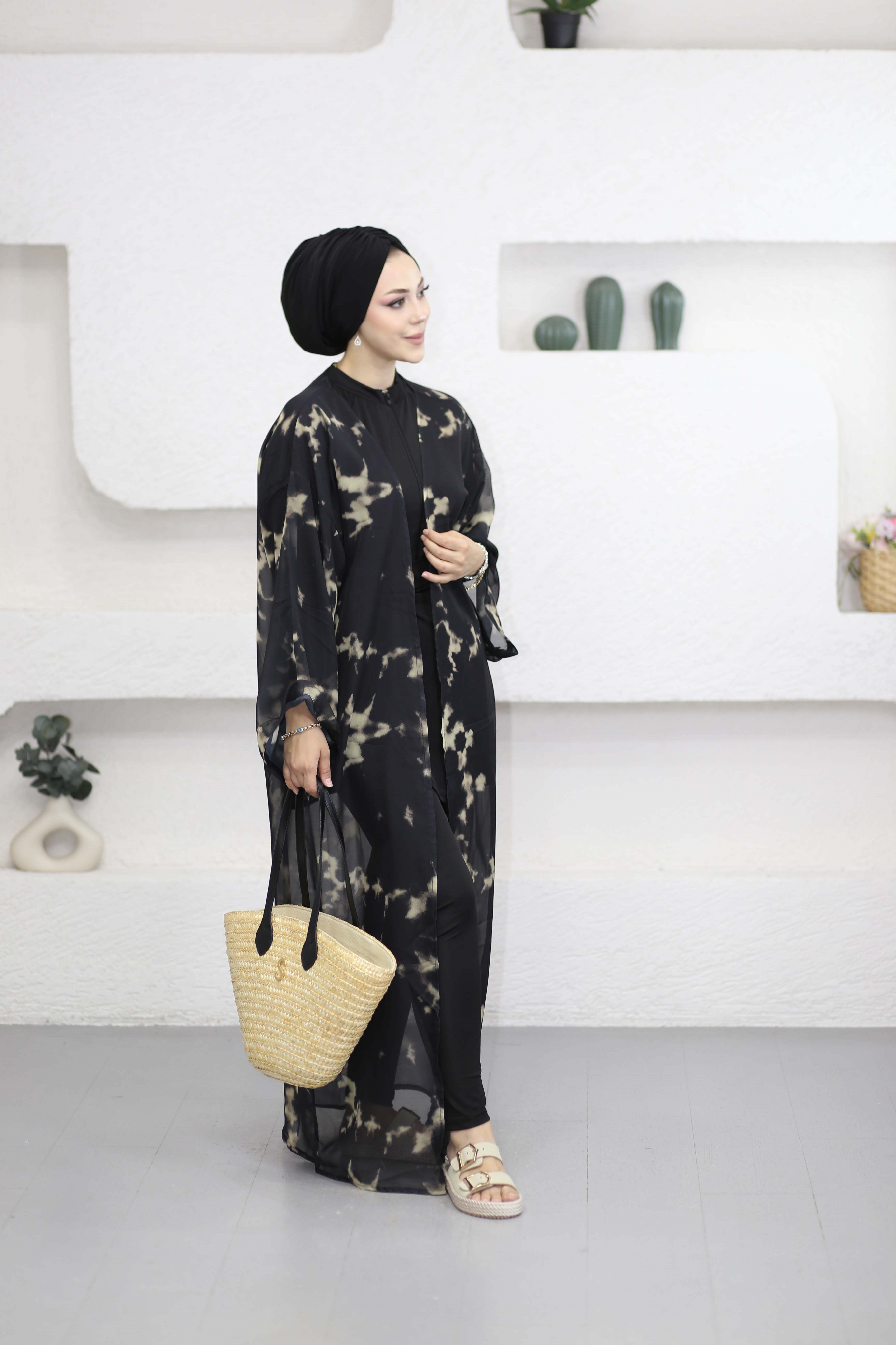 Desenli Kimono Siyah 0002