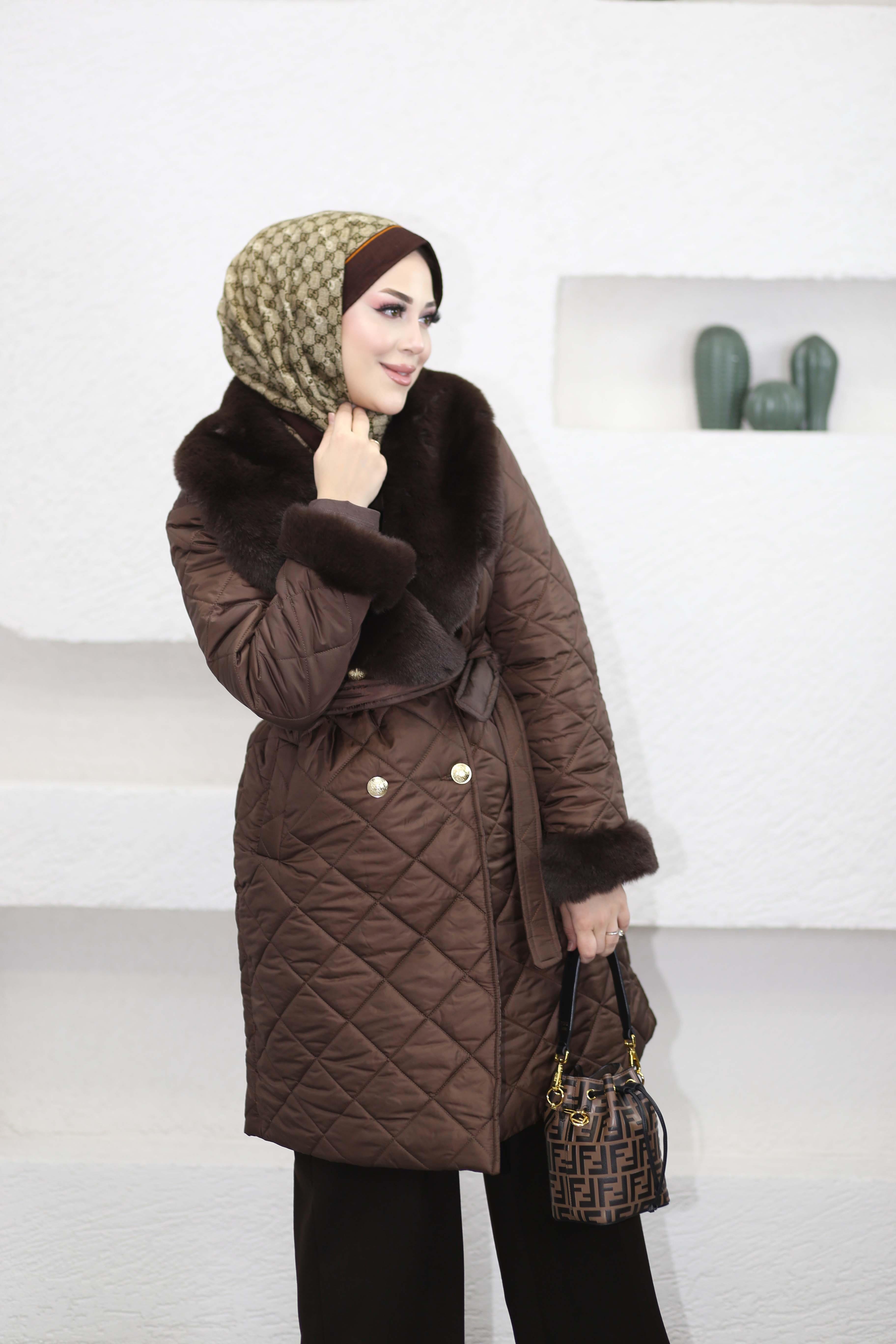 Kürklü Kapitone Mont Kahverengi 7802