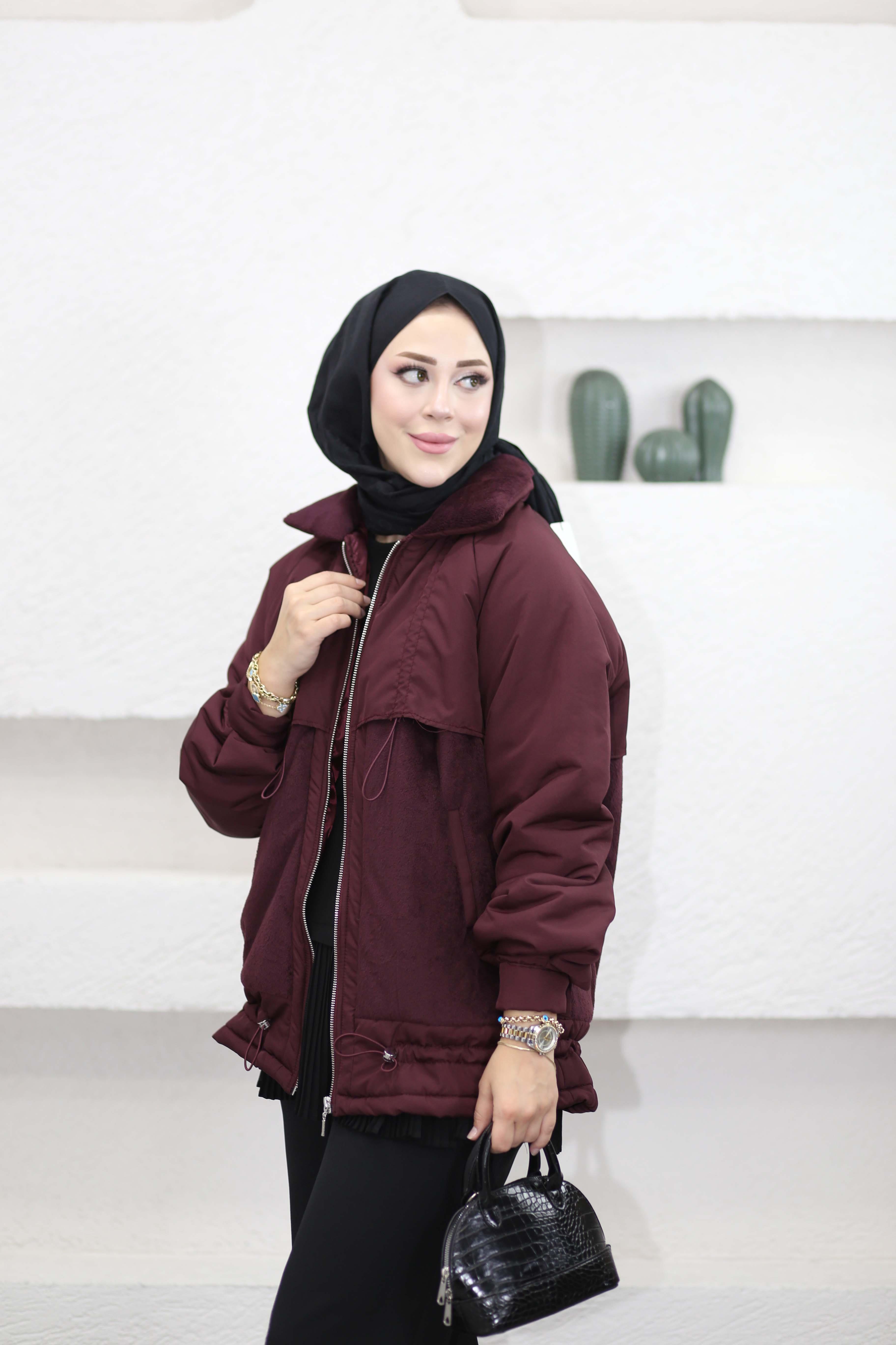 Peluşlu Şişme Mont Bordo 2397