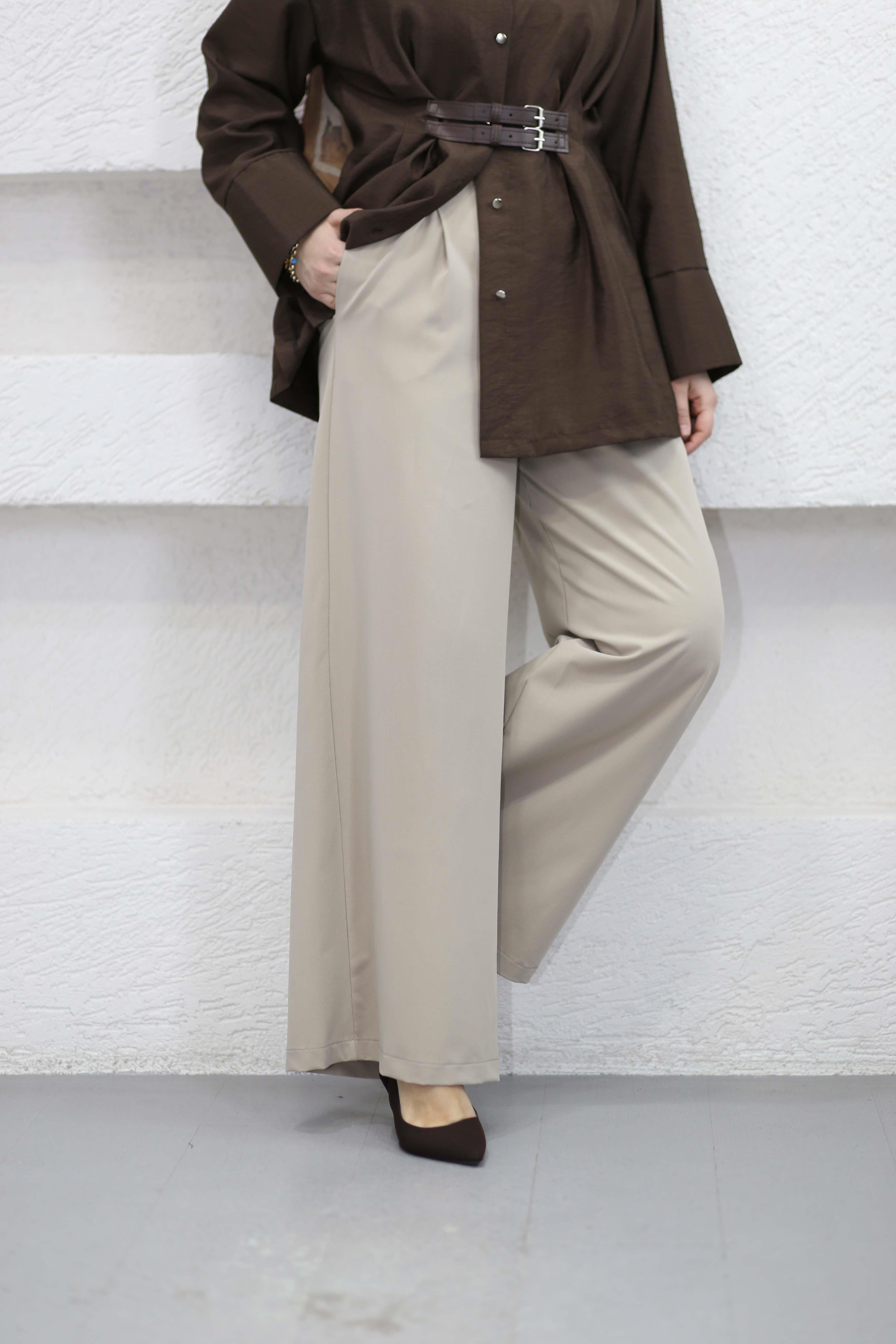 Palazzo Kumaş Pantolon Bej 26116