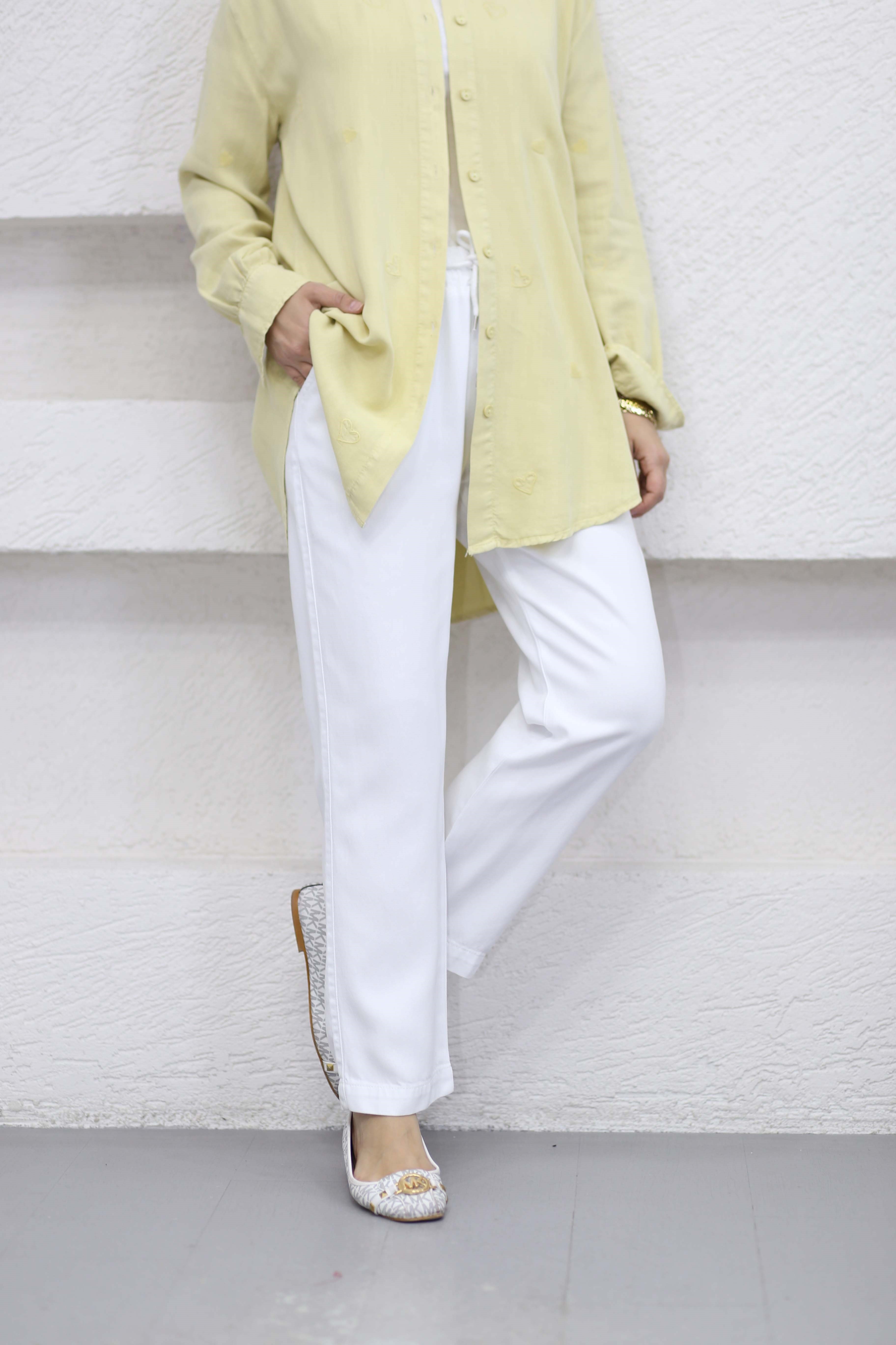 Havuç Tencel Pantolon Beyaz 2803