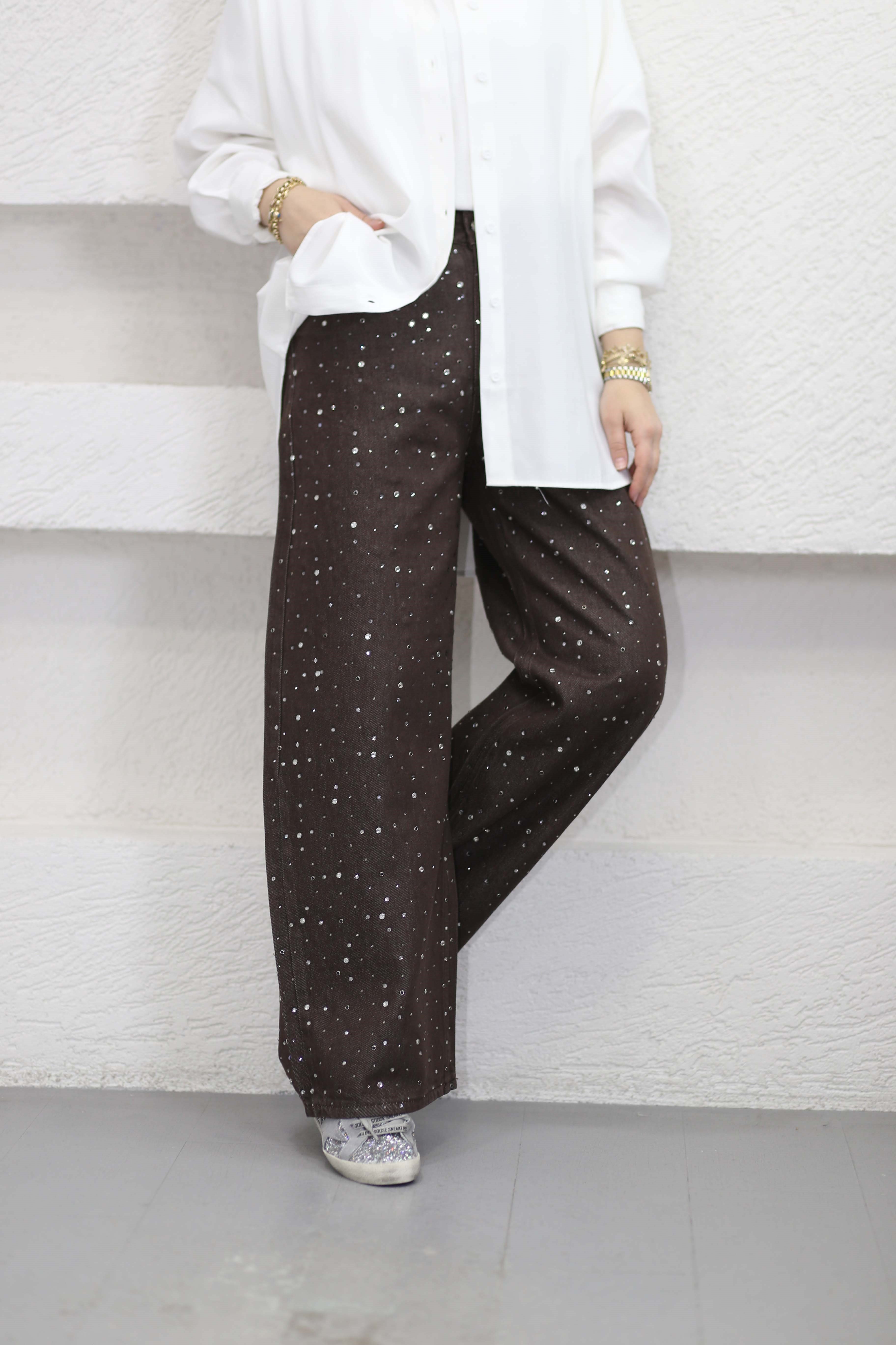 Zara Taşlı Pantolon Kahverengi 013