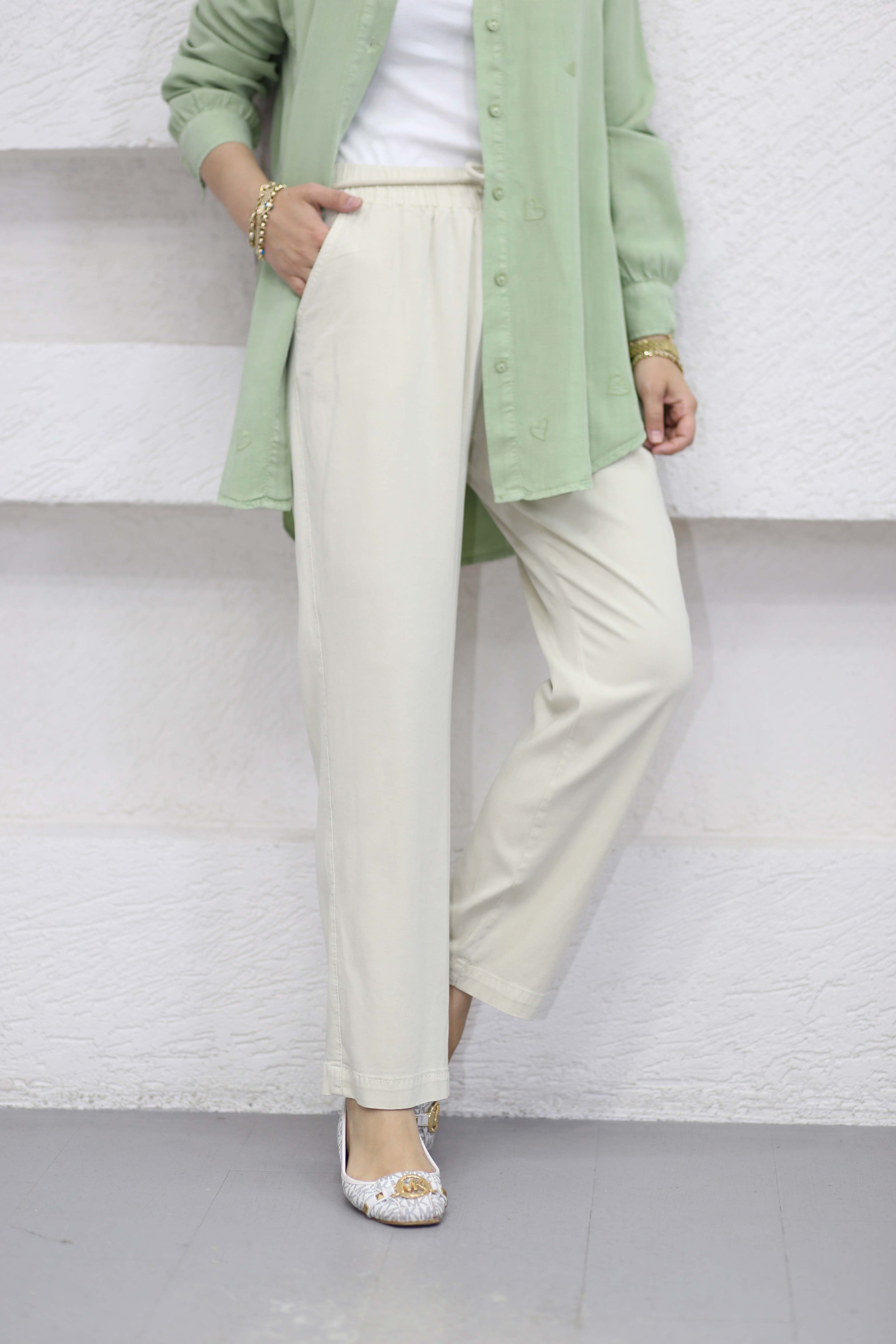 Havuç Tencel Pantolon Kemik 2803