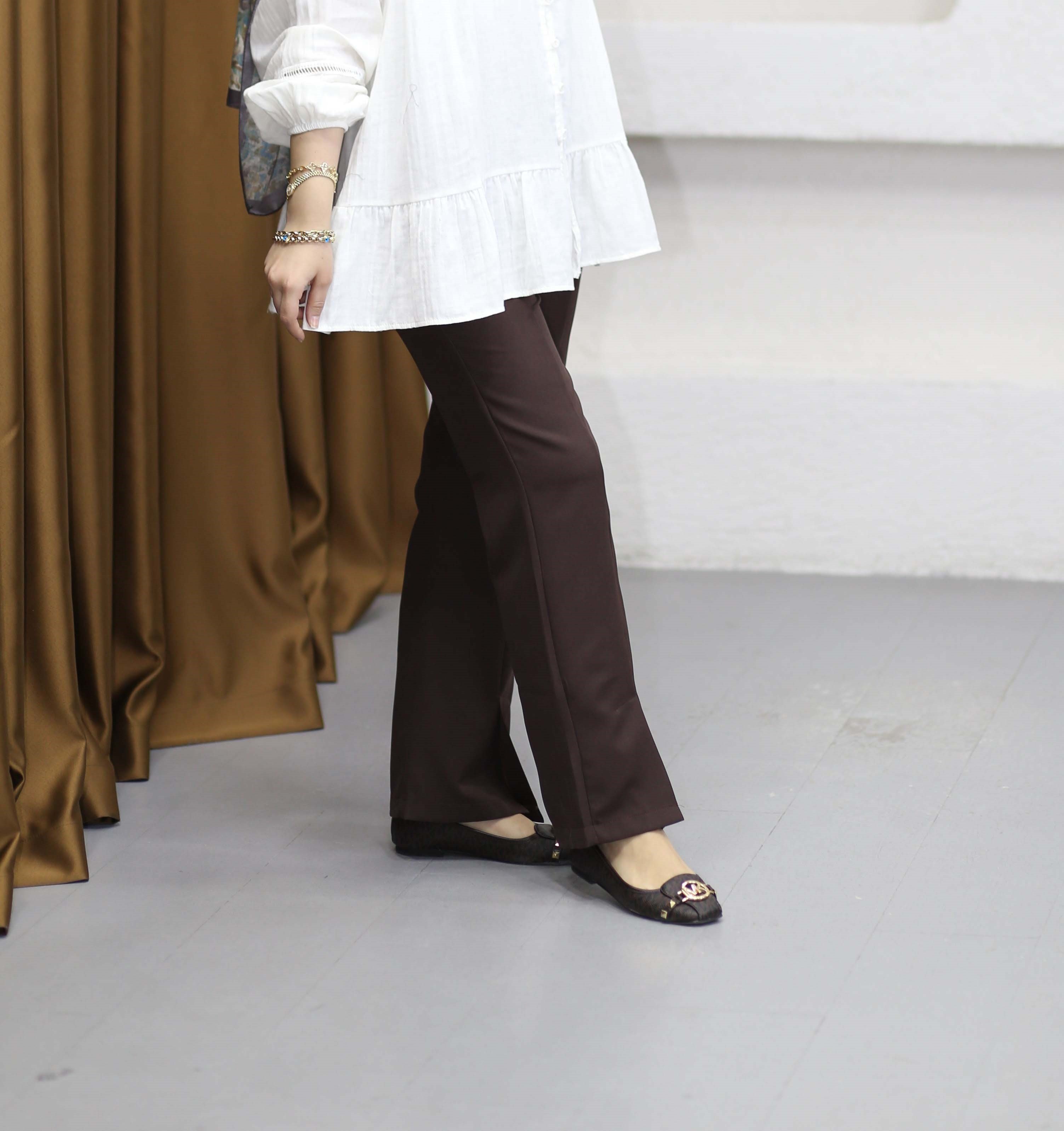 Yırtmaçlı Krep Pantolon Kahverengi 1499