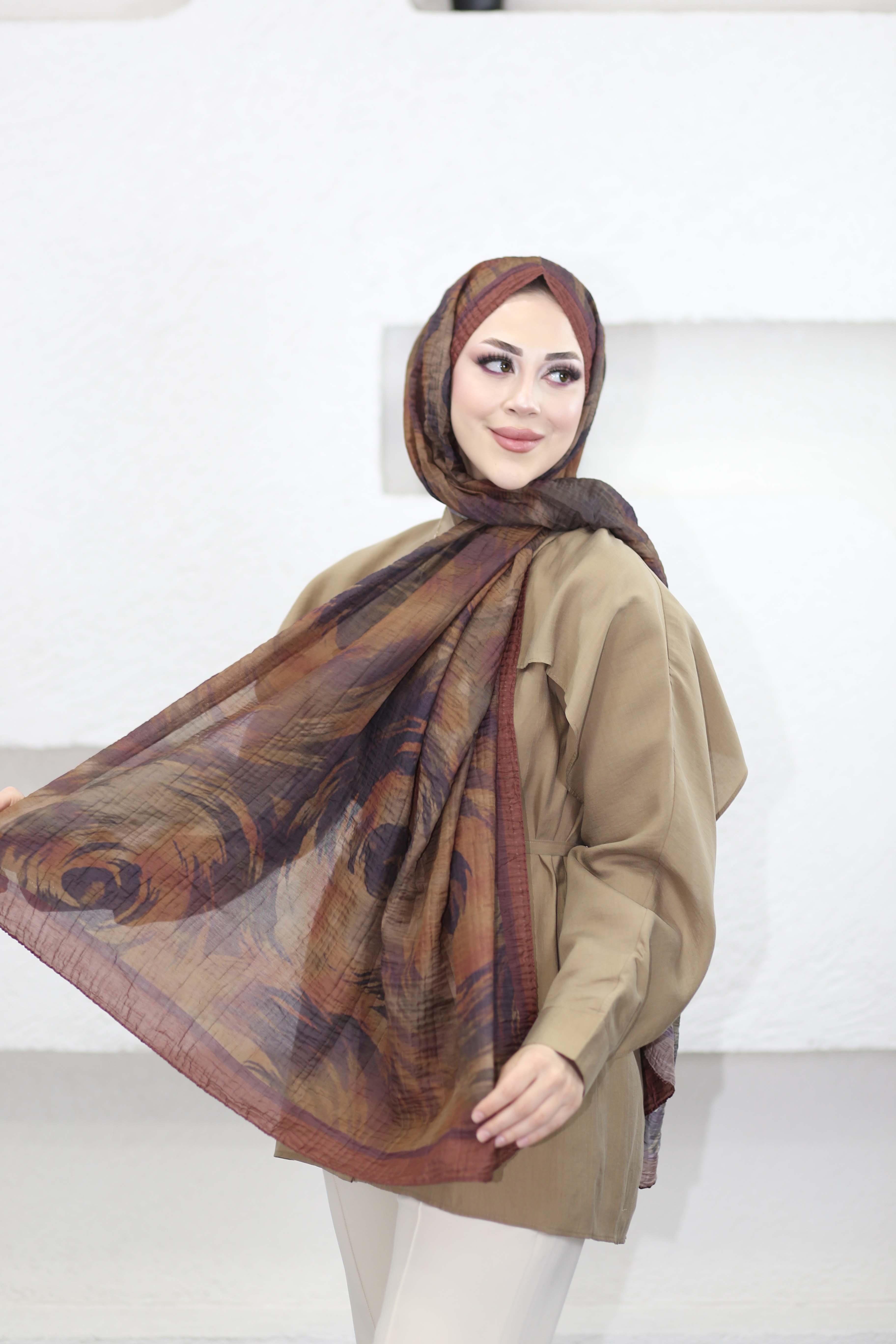 Müslin Okyanus Şal Kahverengi 5123