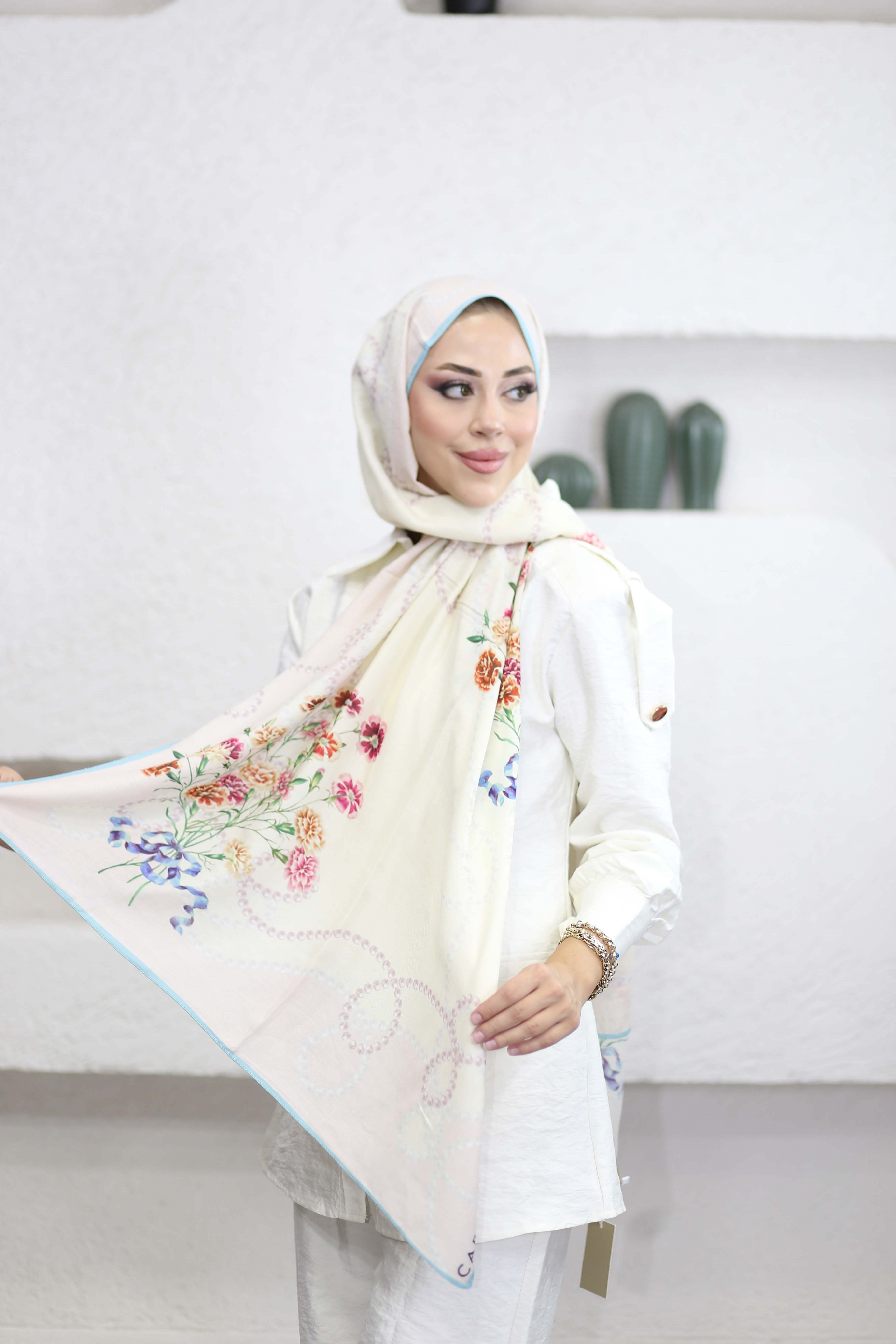 Roselle desen yünlü şal Pudra 01021