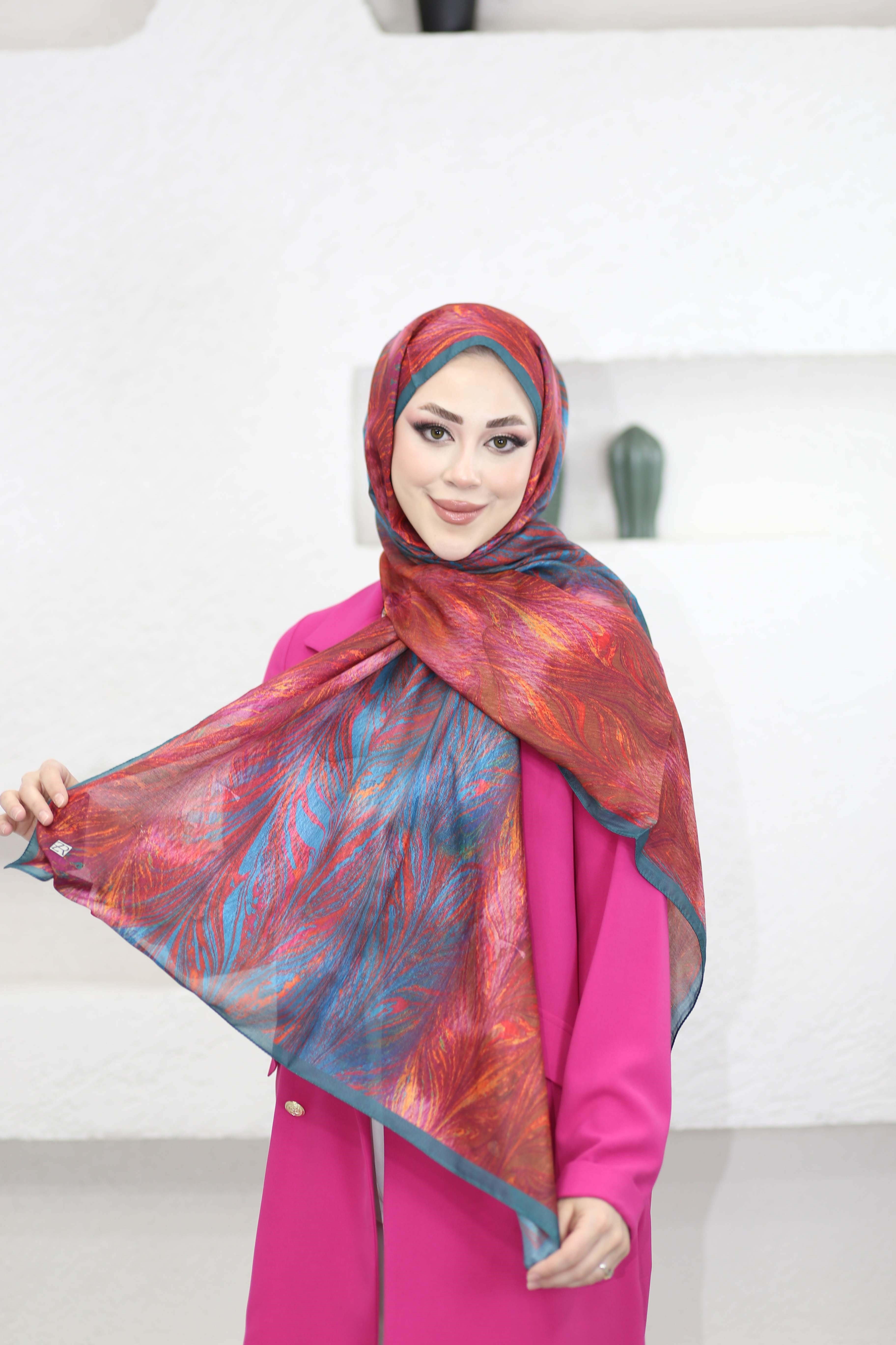 Ebruli Desen Şal Pastel Yeşil 6071